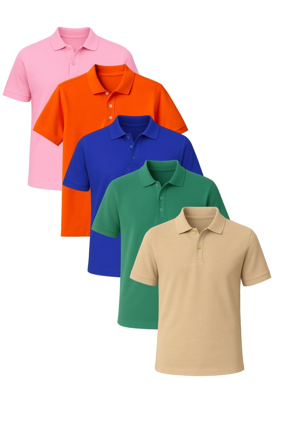 QKK Erkek %100 Pamuklu Lakost Kumaş 5'li Paket Regular Fit Polo Yaka T-shirt