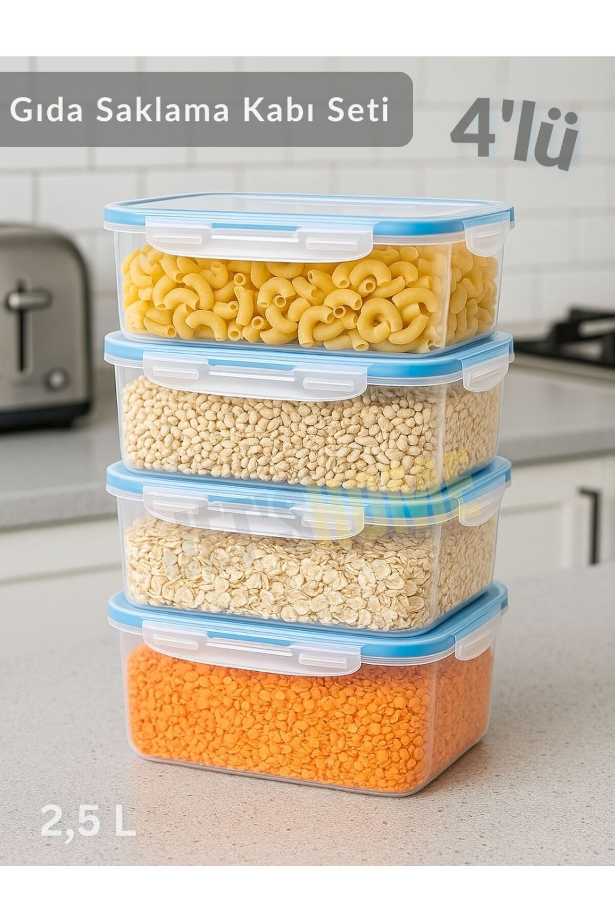Jet's Home 4'lü Vakumlu Saklama Kabı Seti Hava Almaz BPA Free Kilitlenebilir Gıda Erzak Kabı 2.5 L