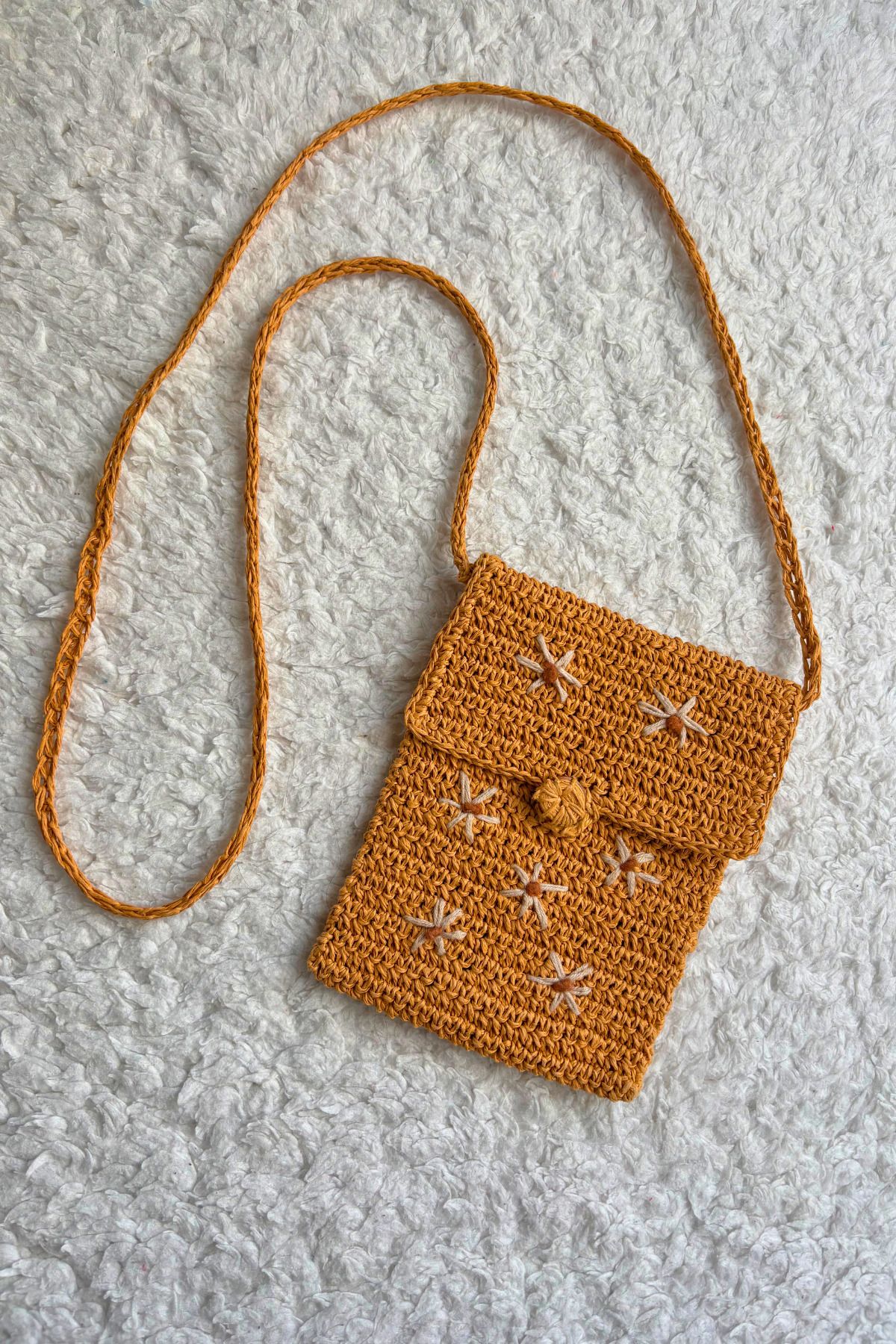CESTOPİENO CestoPieno Kadın Kahverengi Kağıt İp Papatyalı Omuz Çantası - 12x16 cm