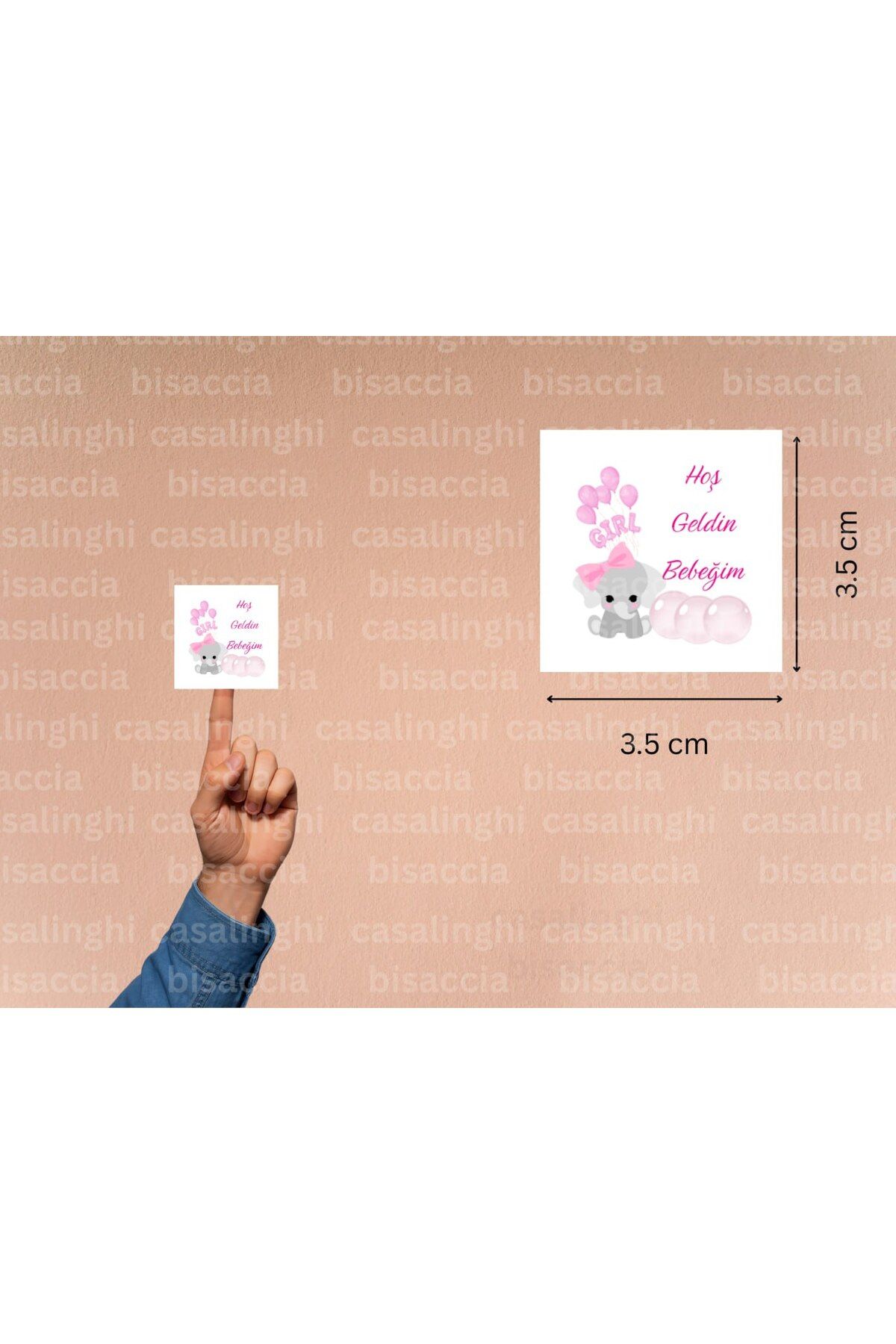 CASALINGHI Pembe Hoş Geldin Bebeğim Etiketi Balon Baskılı Kız Bebek Mat Çıkartma Cute Sticker 3.5 Cm (45 Adet)