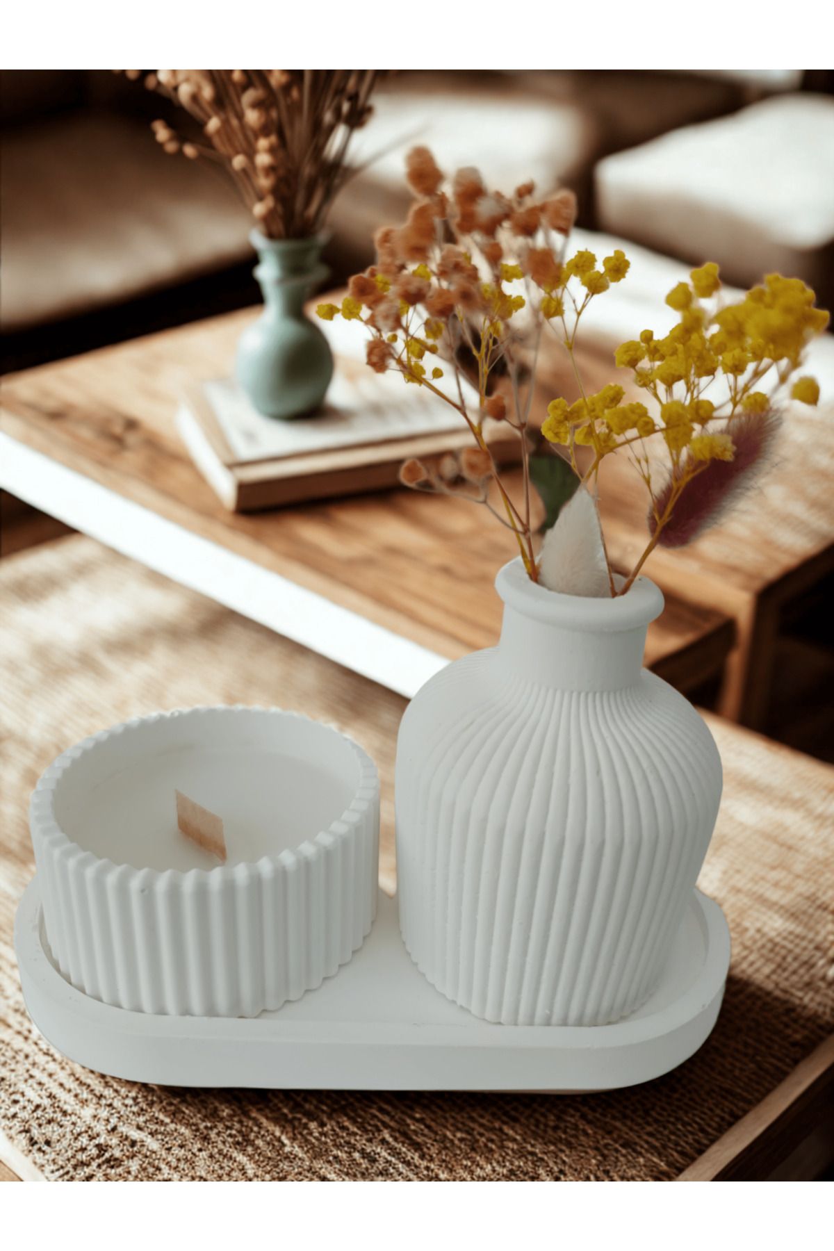 crafts tasarım atölyesi Crafts Tasarım Crafts Tasarım 3 Lü Dekoratif Mum Seti Beyaz