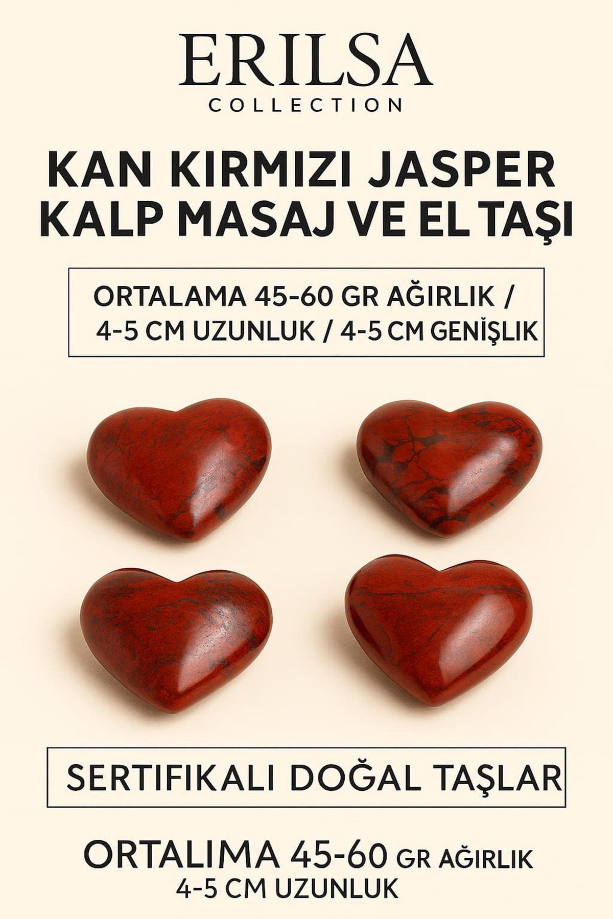 Erilsa Sertifikalı Kan Kırmızı Jasper Kalp Masaj ve El Taşı – Güç, Kararlılık ve Enerji Dengeleyici Krista