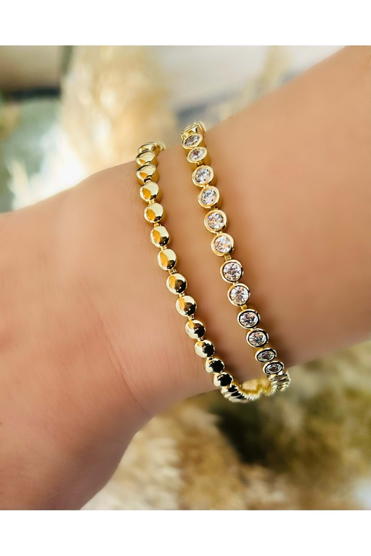 ACAR TAKI XUPING İKİLİ DAMLA TAŞ SUYOLU BİLEKLİK-14K GOLD ACR4554