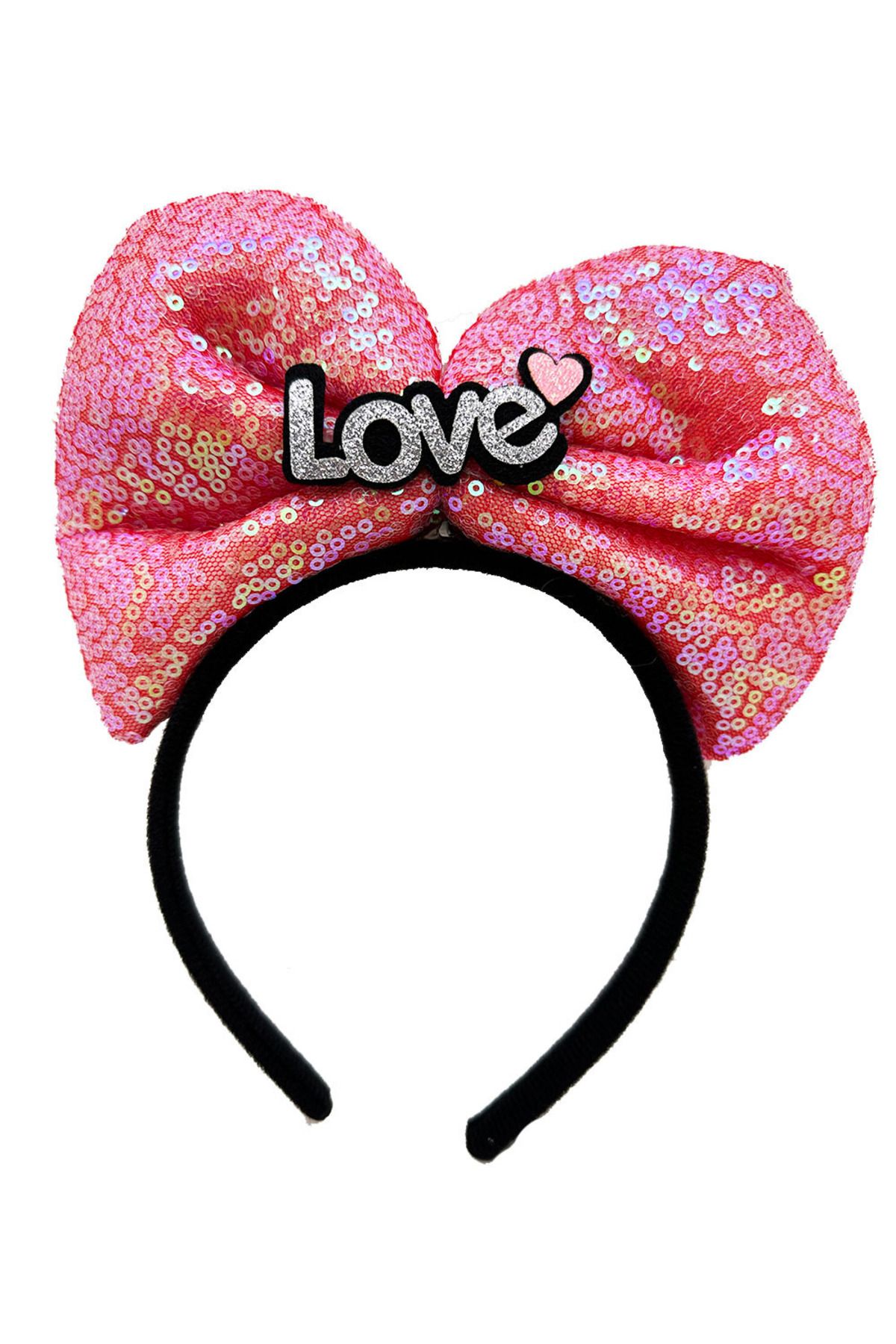 Avantaj Kapıda Led Işıklı 3 Farklı Fonksiyonda Yanan Gümüş Love Yazılı Fuşya Pembe Fiyonk Taç 20X17 cm