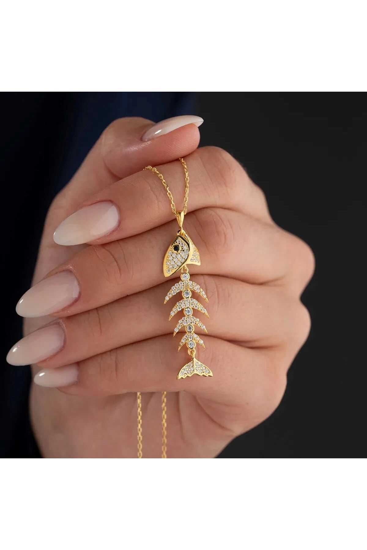 beonejewelry BALIK KILÇIĞI TAŞLI KOLYE | 925 GÜMÜŞ