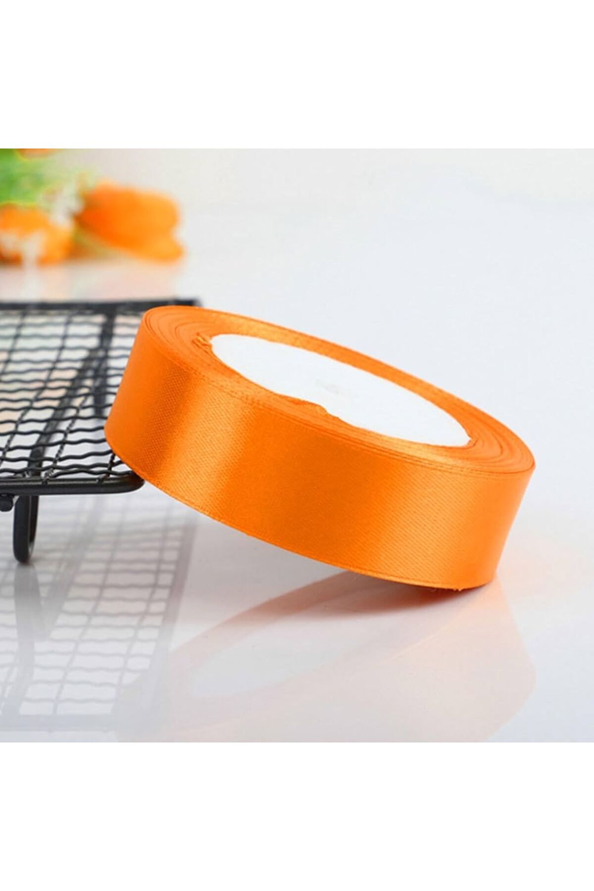 serap çiçekçilik 20 Metre Turuncu Geniş Saten Kurdele 20 Metre 2,5 Cm Kırmızı Kurdele