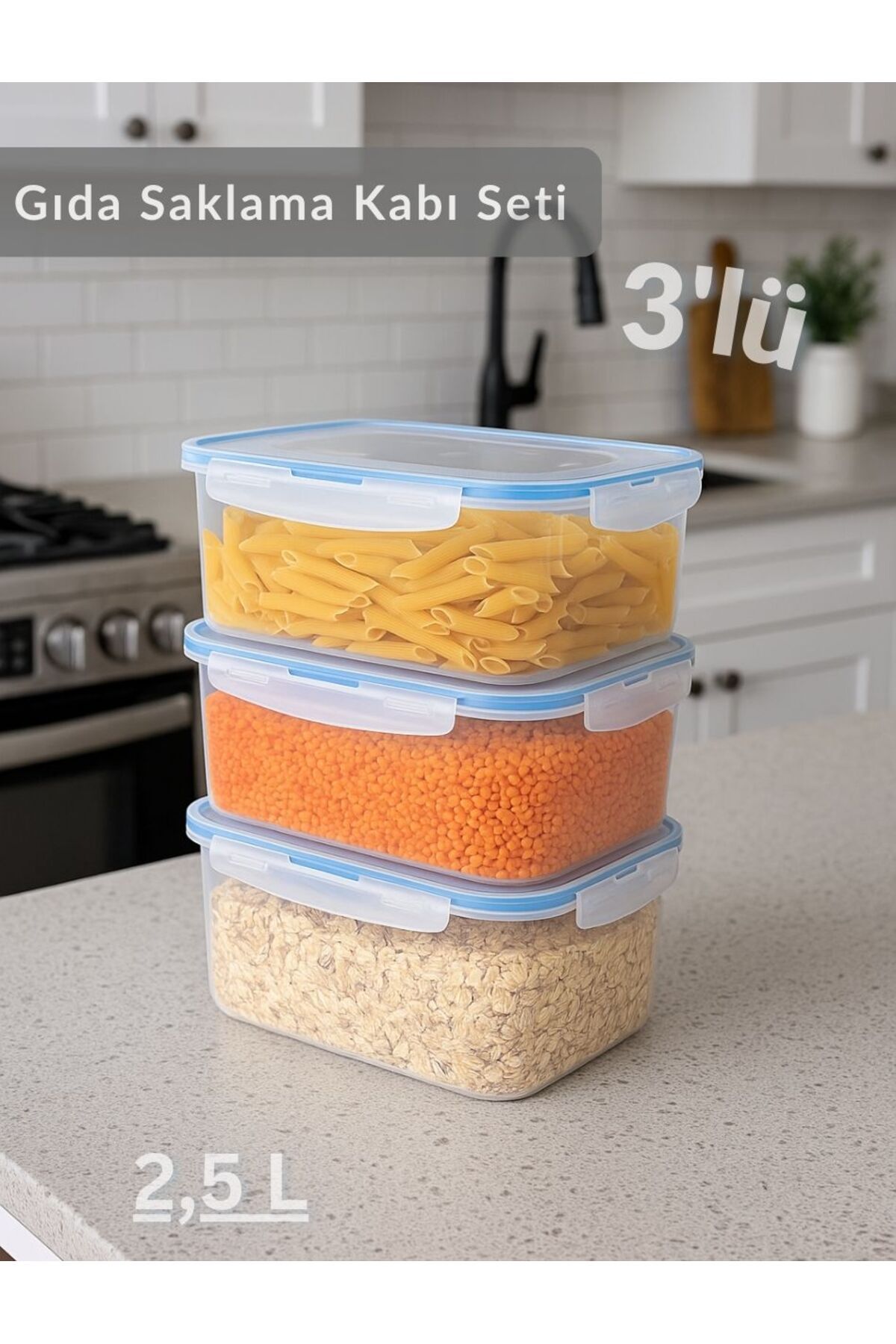 Jet's Home 3'lü Vakumlu Saklama Kabı Seti Hava Almaz BPA Free Kilitlenebilir Gıda Erzak Kabı 1,9 L