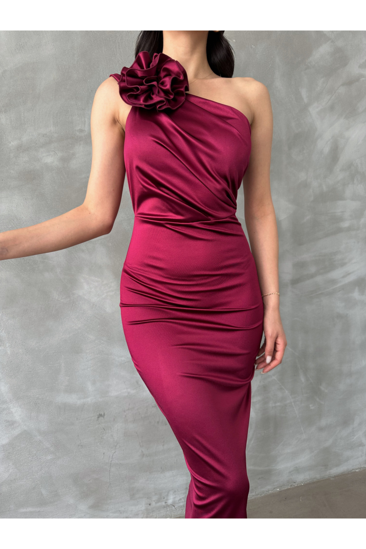 ADA MODA-Women's Midi Dress With Bare Shoulder 4