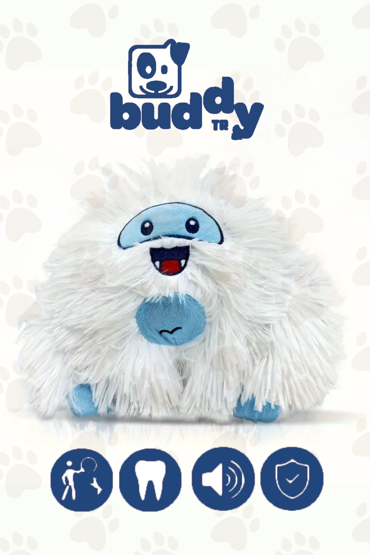 buddyTR " YetiFluff " Yumuşak Saçak Peluş Beyaz Oyuncak - Çiğnemelere Dirençli