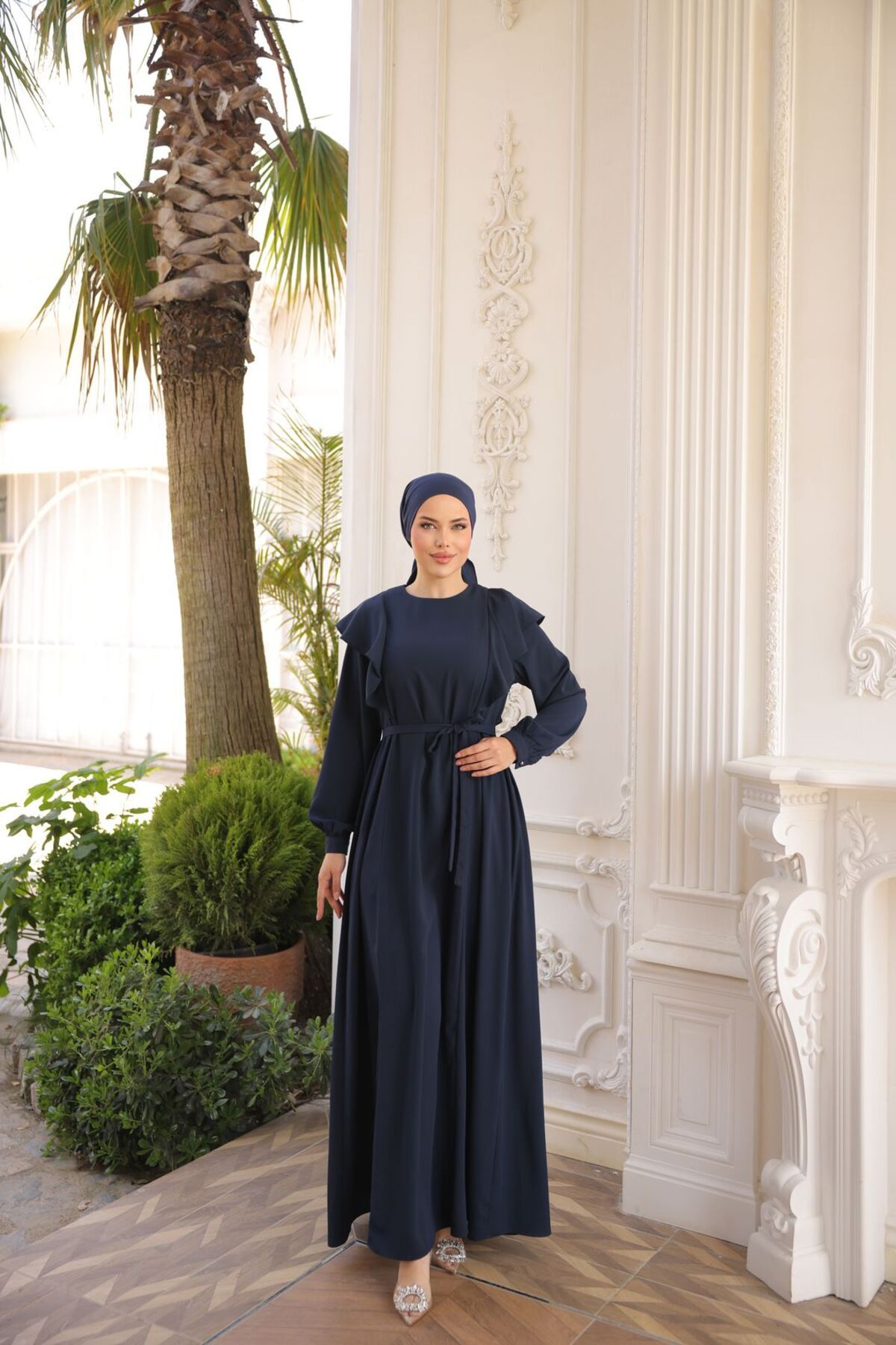 Nissra Ankanoor Omuz Volanlı Tesettür Elbise Anka255090