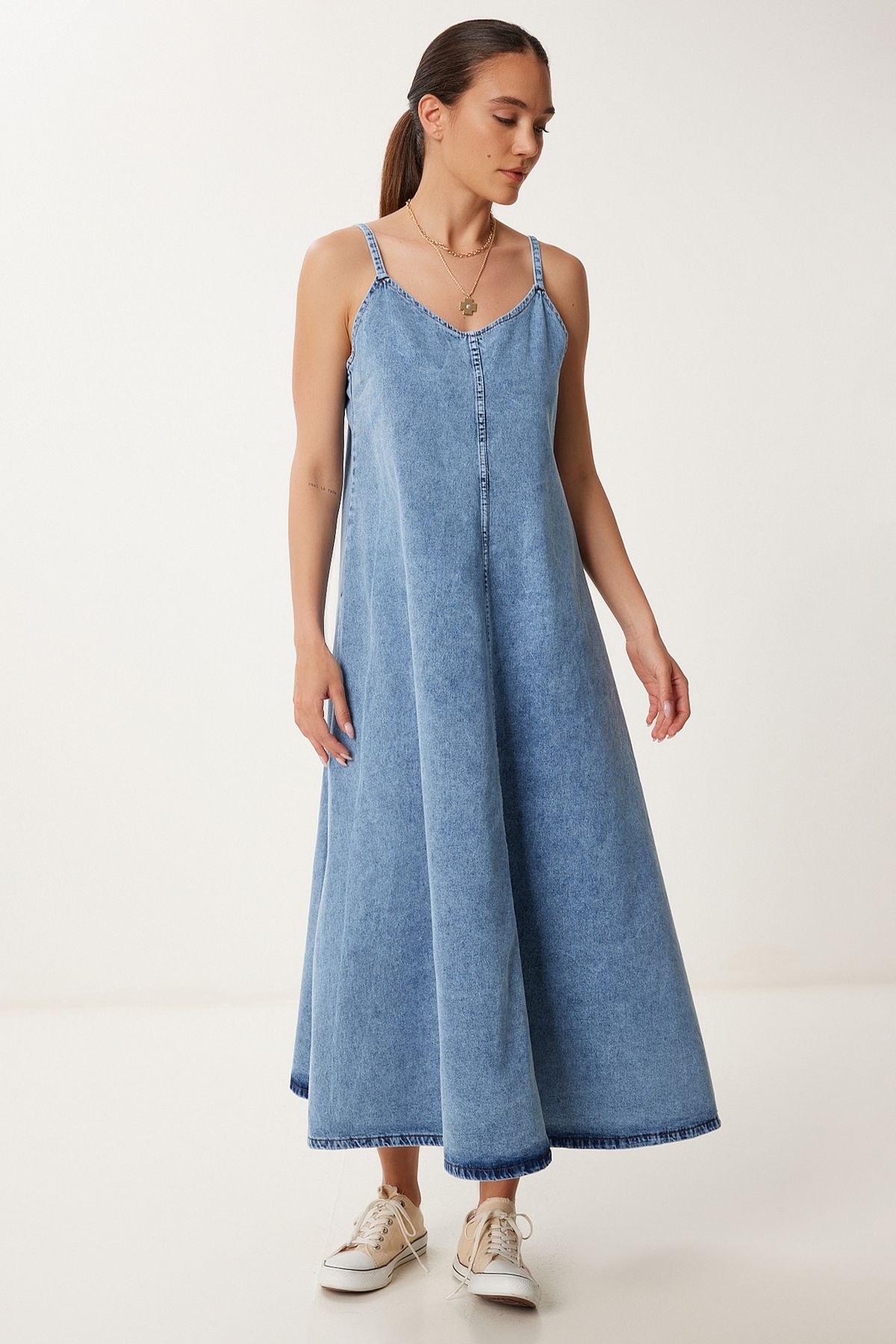 Lovelyİstanbul Askılı Denim Çan Elbise AÇIK MAVİ LRV0097