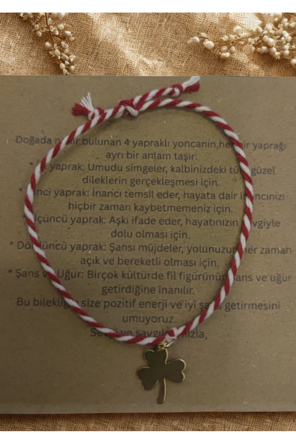 Menar Tasarım Yonca İpli Bileklik - Şans ve Umut Sembolü