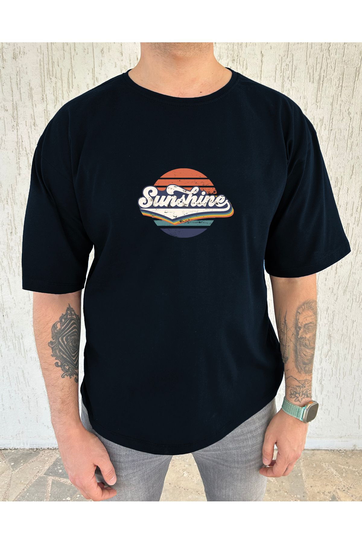 ClubSpaceAstro Sunshine Baskılı %100 Pamuk Oversize Erkek Tişört – Enerjik Stil, Salaş Rahatlık