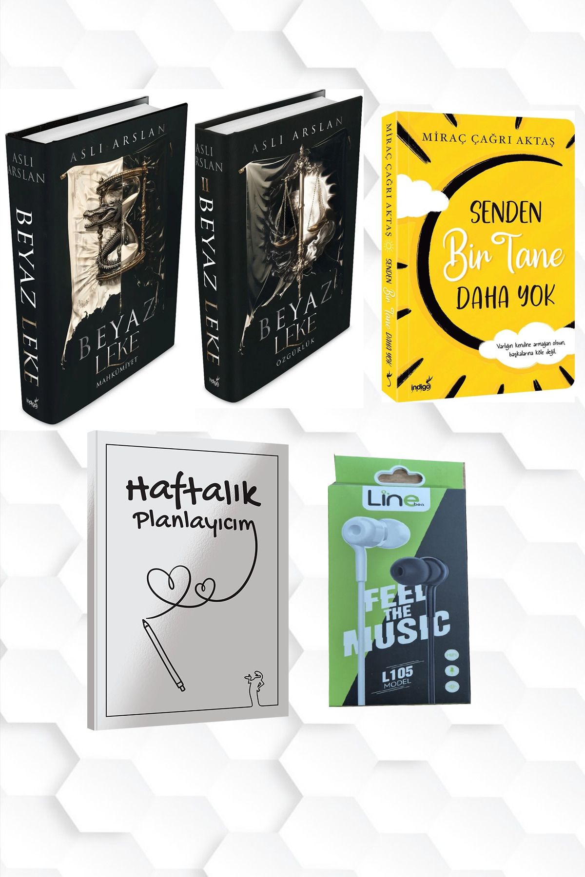 İndigo Kitap CİLTLİ-BEYAZ LEKE 1 VE 2-SENDEN Bİ TANE DAHA YOK+HAFTALIK PLANLAYICIM (52 HAFTA) KULAKLIK HEDİYE