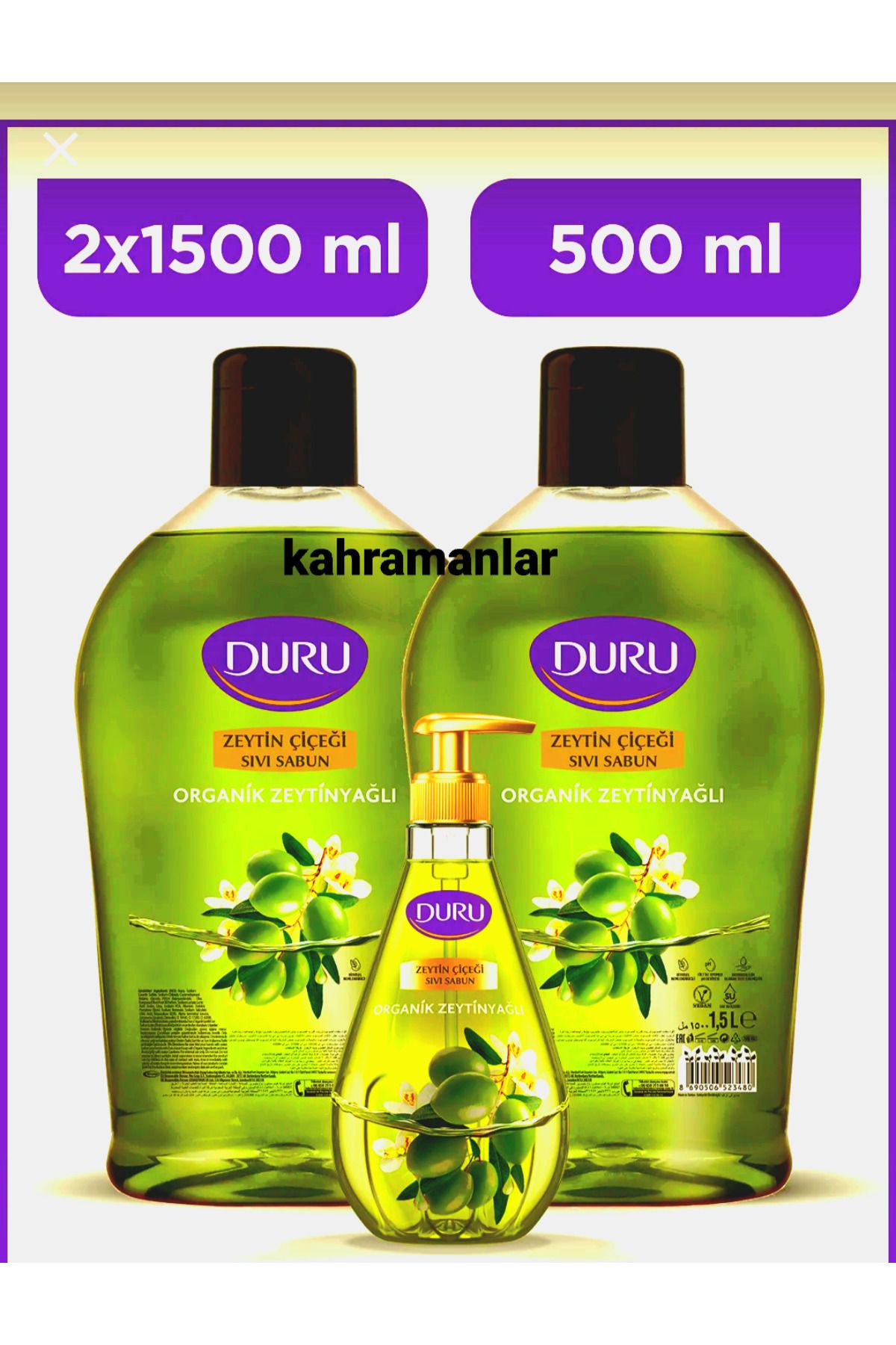 YEŞİLLİ STORE Sıvı sabun Duru zeytin çiçeği 1.500m×2+500ml