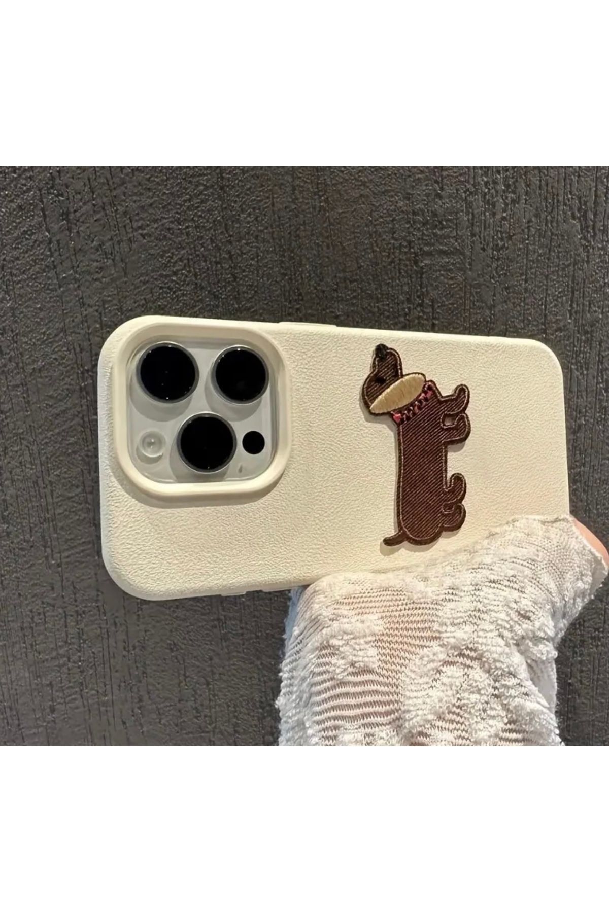 FİŞNEİLETİŞİM İPHONE 14 PROMAX UYUMLU DERİ GÖRÜNÜMLÜ EKRU DOGG KILIF