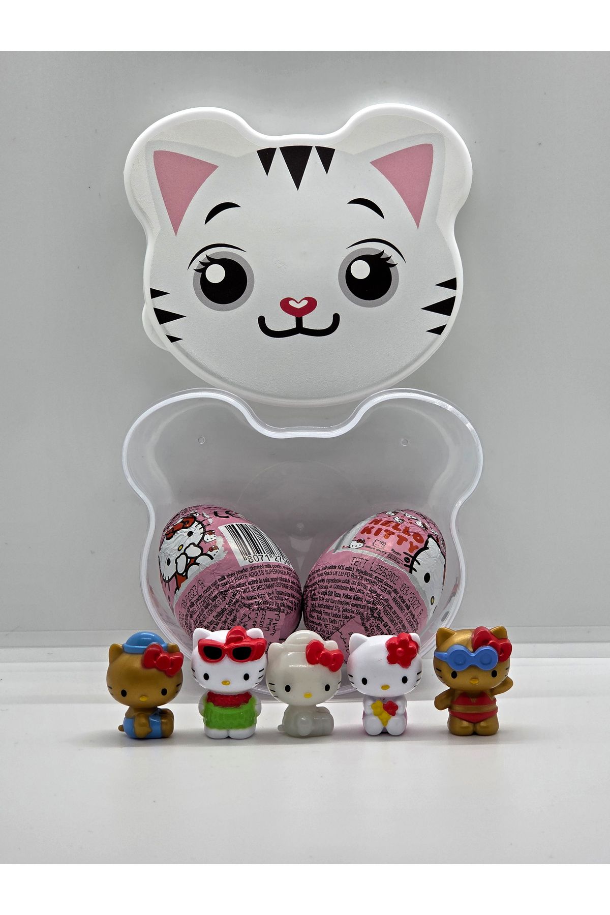 Collectors Store Hello Kitty Glutensiz Çikolatalı Sürpriz Yumurta 2 Adet + 5 Adet Açık ( Gece Parlayan Dahil )