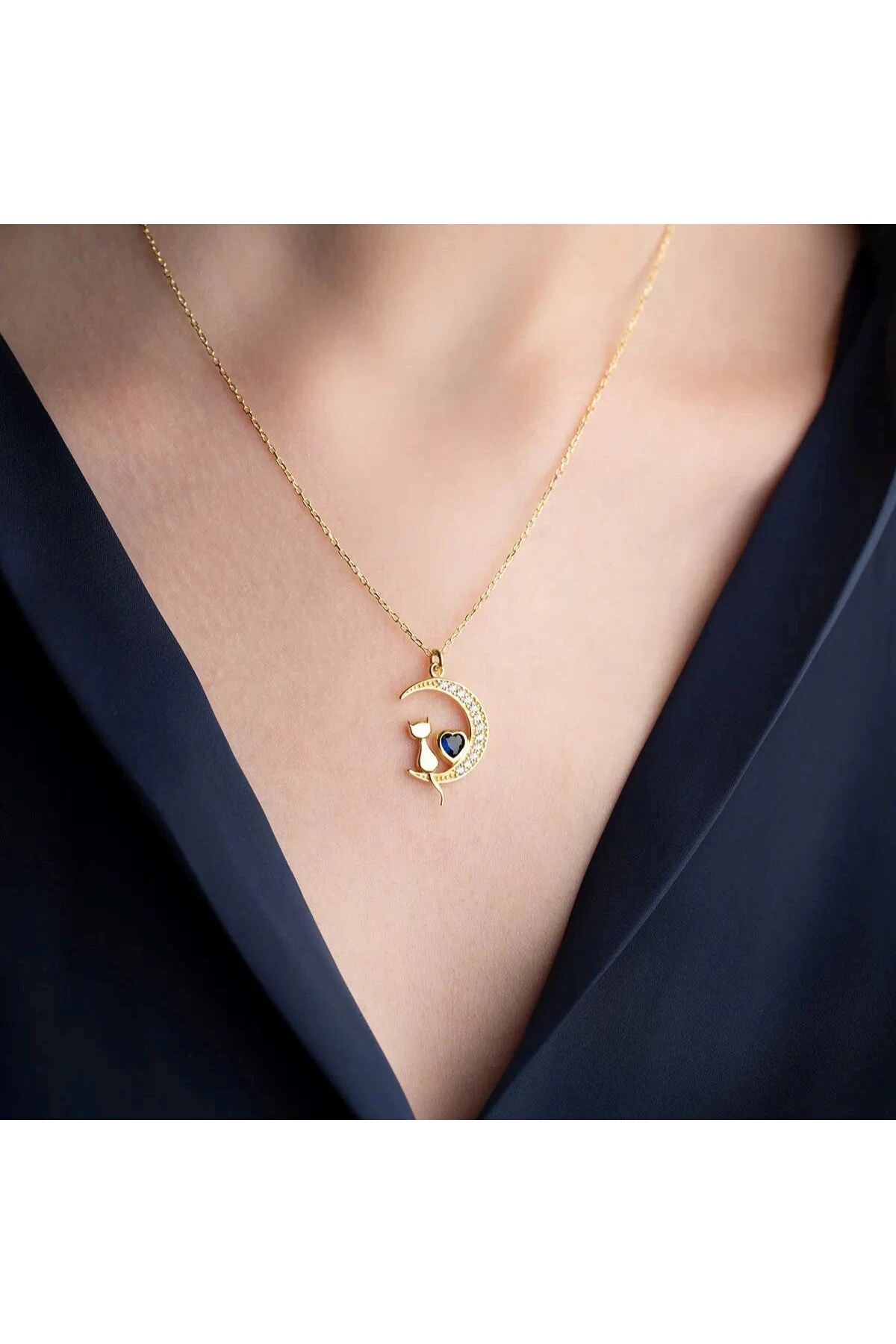 beonejewelry AY MODEL KEDİ KOLYE | 925 GÜMÜŞ