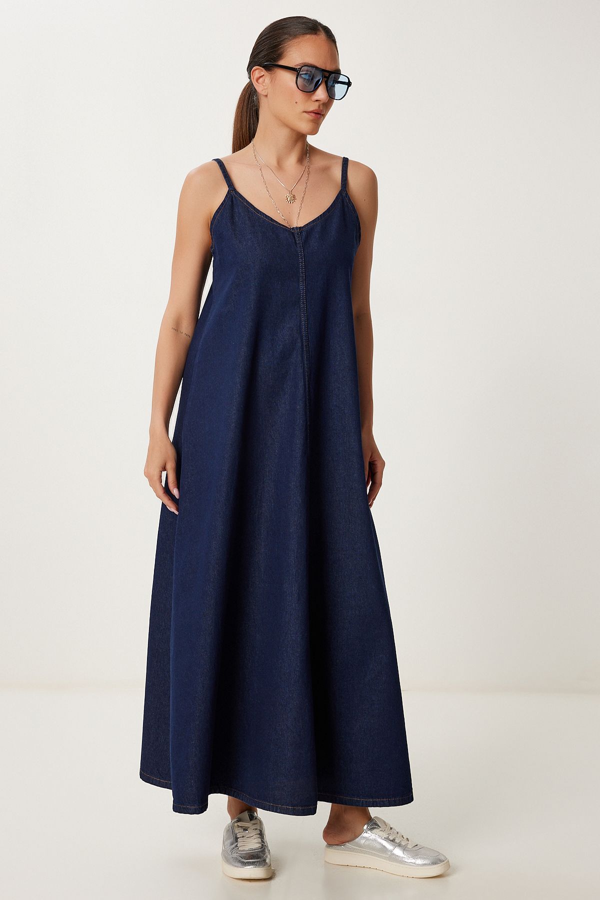 Lovelyİstanbul Askılı Denim Çan Elbise LACİVERT LRV0097