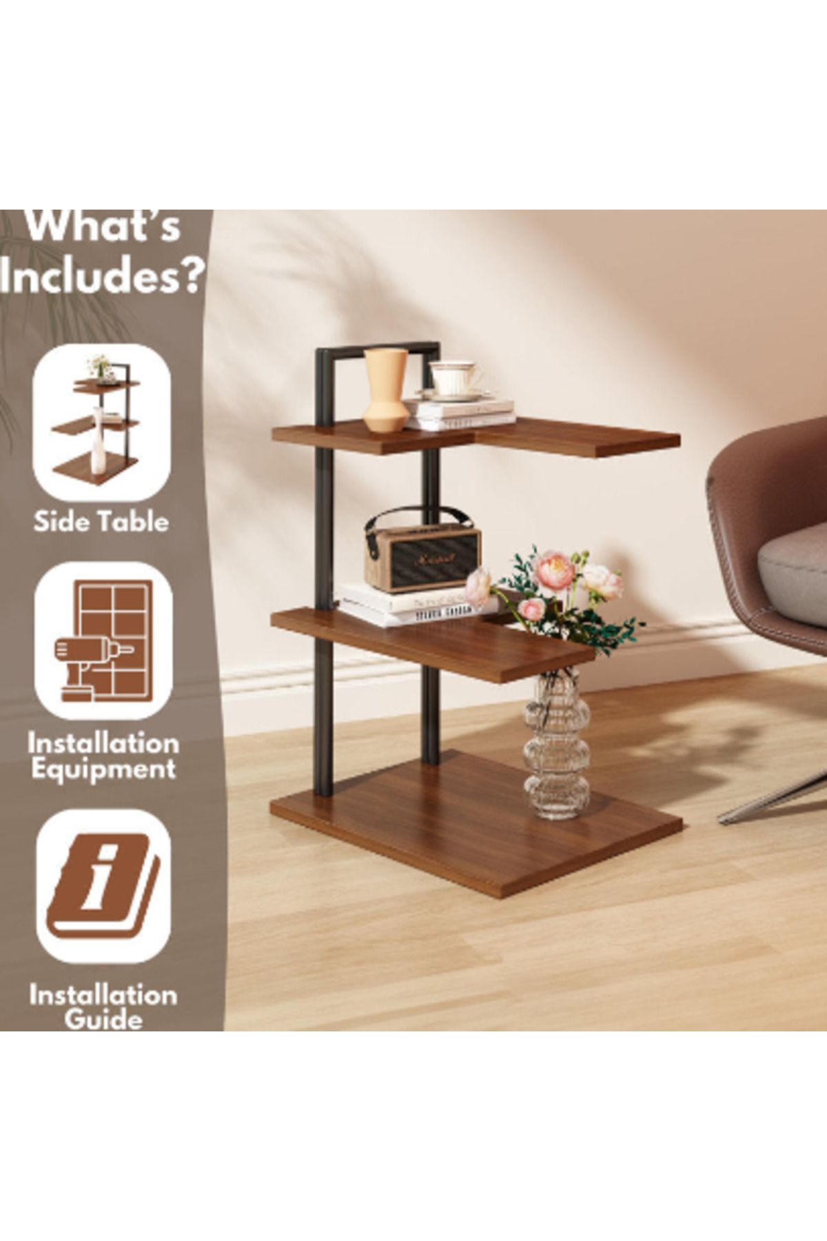 Brands For Less-Unique Side Table, Narrow End Tables Living Room Furniture, Square Nightstand Bedside Table 2