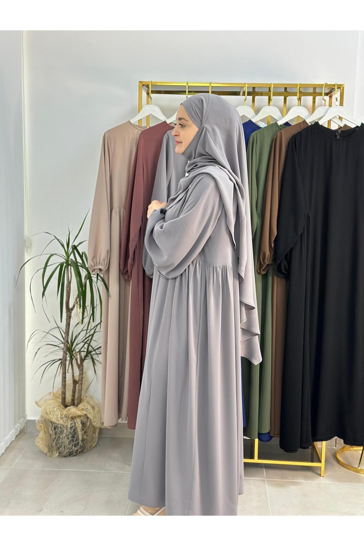 erasra class-Gray Color Ferace and Abaya Souffle Set - Side Robe Dress, Suitable for Hajj and Umrah 3