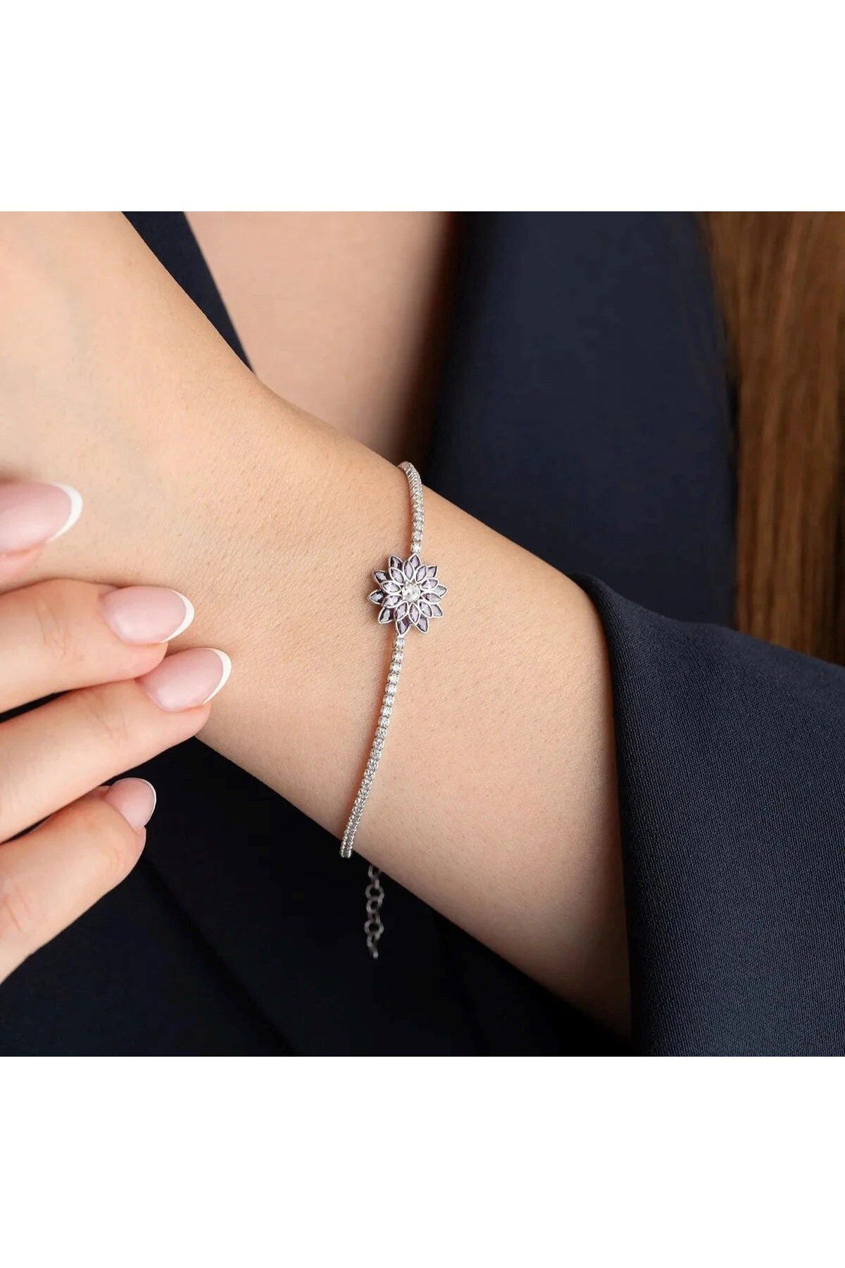 beonejewelry MOR TAŞLI LOTUS SU YOLU BİLEKLİK | 925 GÜMÜŞ