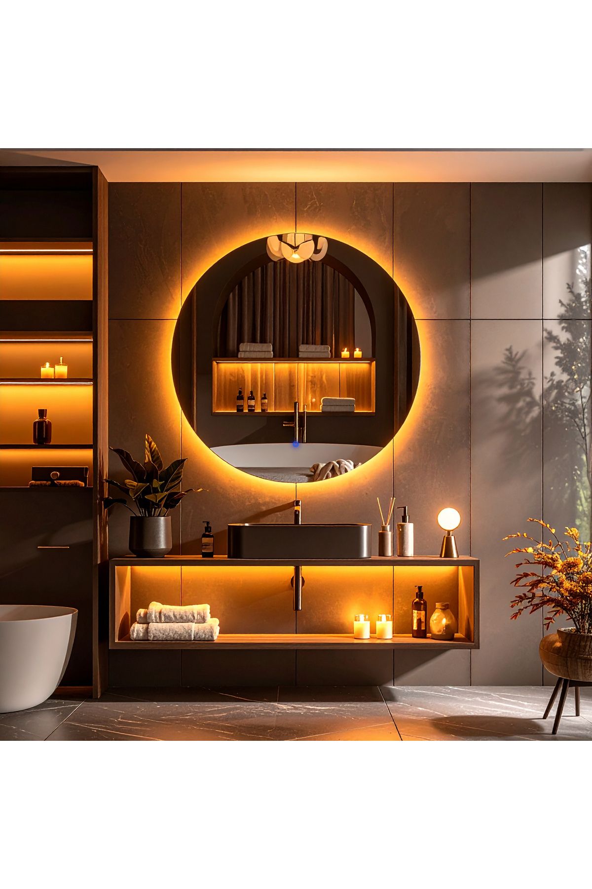 lumora mirror design Swirl Amber Led'li Lazer Kumlamalı Lavabo & Banyo Aynası (Dokunmatik Sensörlü)