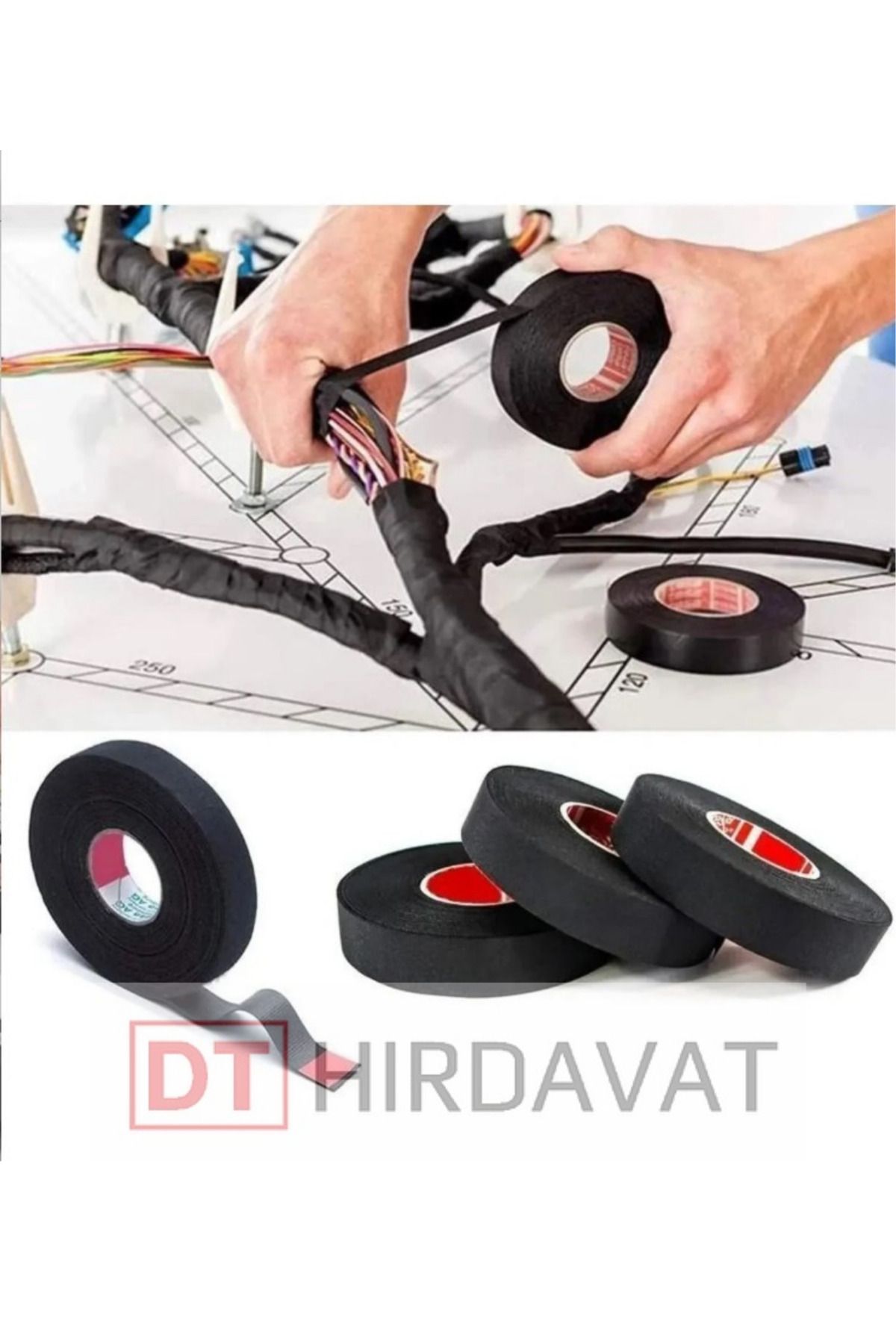 KL HOME Alman Otomotiv Kullanılan Oto Kablosuna Yanmaz Bez Bant 19mm X 15 Mt Sıyah Alev Gecıktırıcı