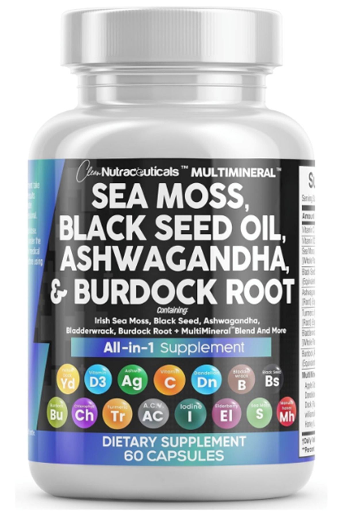 Clean Nutraceuticals Sea Moss Black Seed Oil Turmeric Bladderwrack Burdock & Vıtamın C Vıtamın D3 w