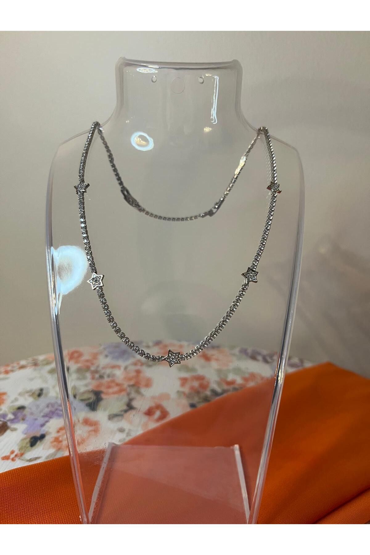 DENİZ ERKUL JEWELRY Çelik Zirkon Taşlı Gümüş Renk Kadın Kolye | Şık & Sade Tasarım | Paslanmaz Çelik