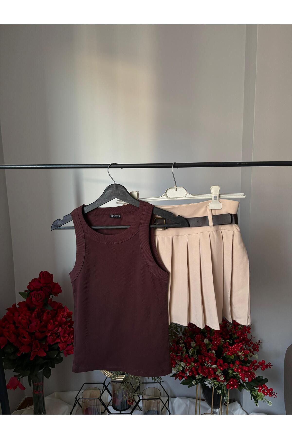MODESTRIA Kadın Kahverengi Halter Yaka Kaşkorse Bluz