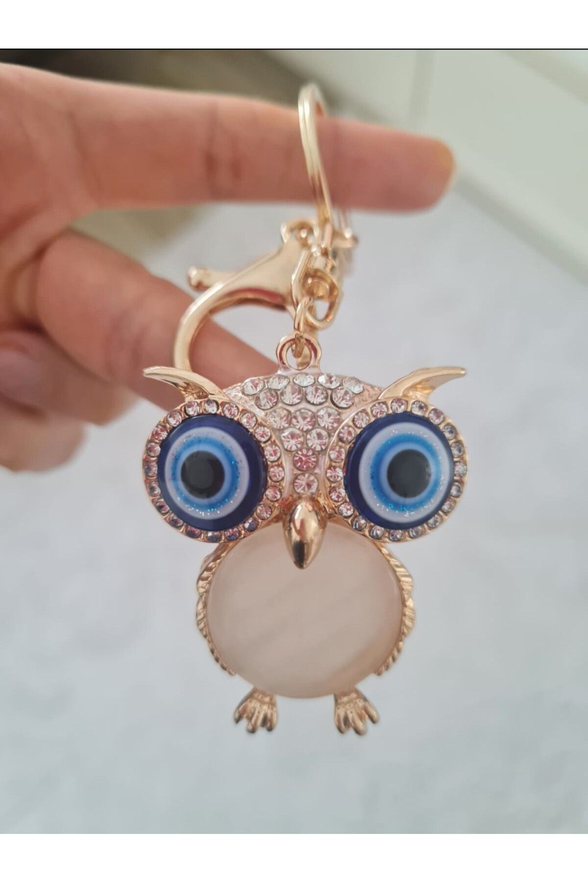 Mimi Aksesuar Lüks Büyük Boy Kristal Zirkon Taş Detaylı (Baykuş) Figürlü Anahtarlık & Çanta Aksesuarı Süs