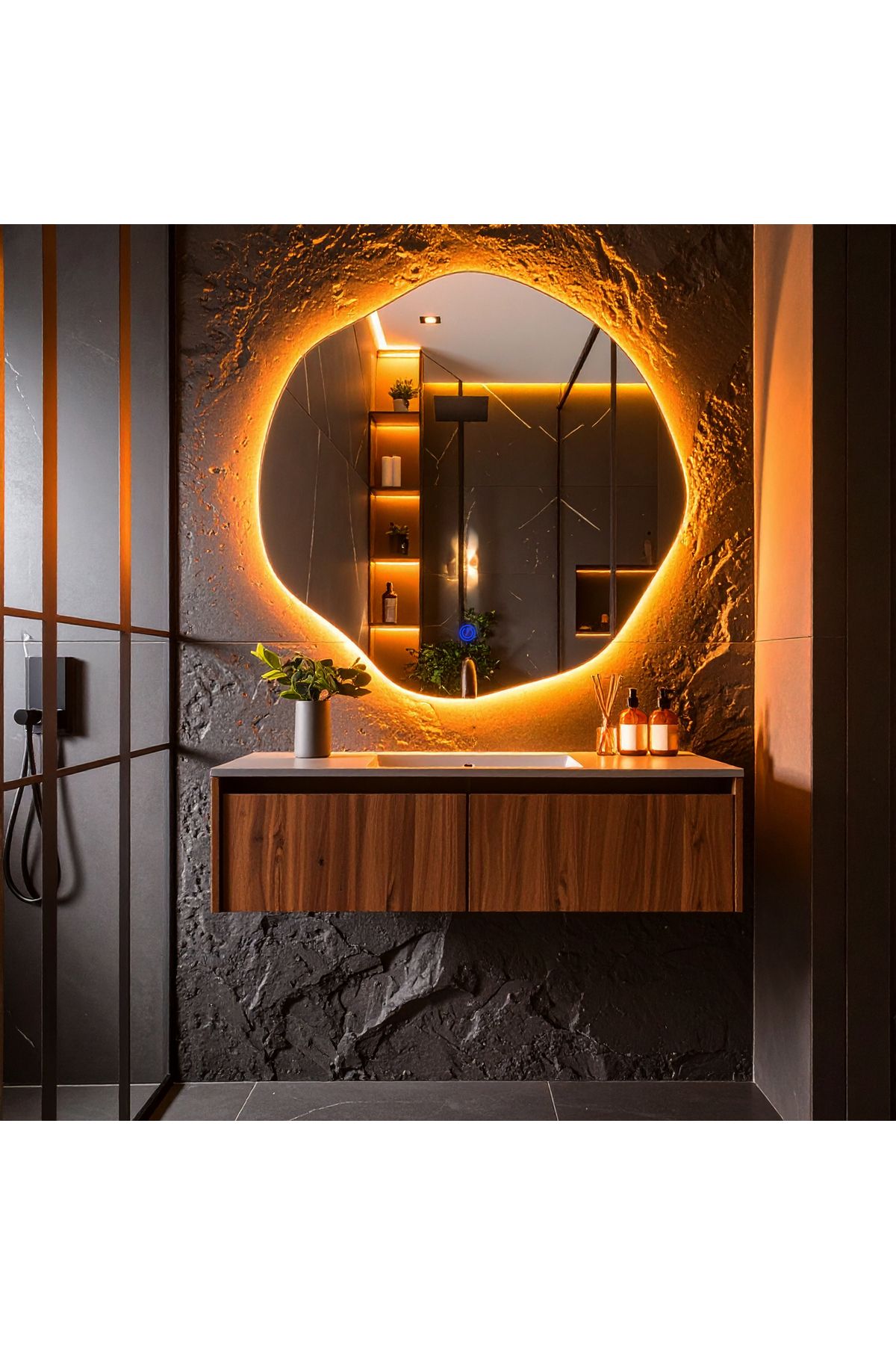 lumora mirror design Kael Amber Led'li Lavabo & Banyo Aynası (Dokunmatik Sensörlü)
