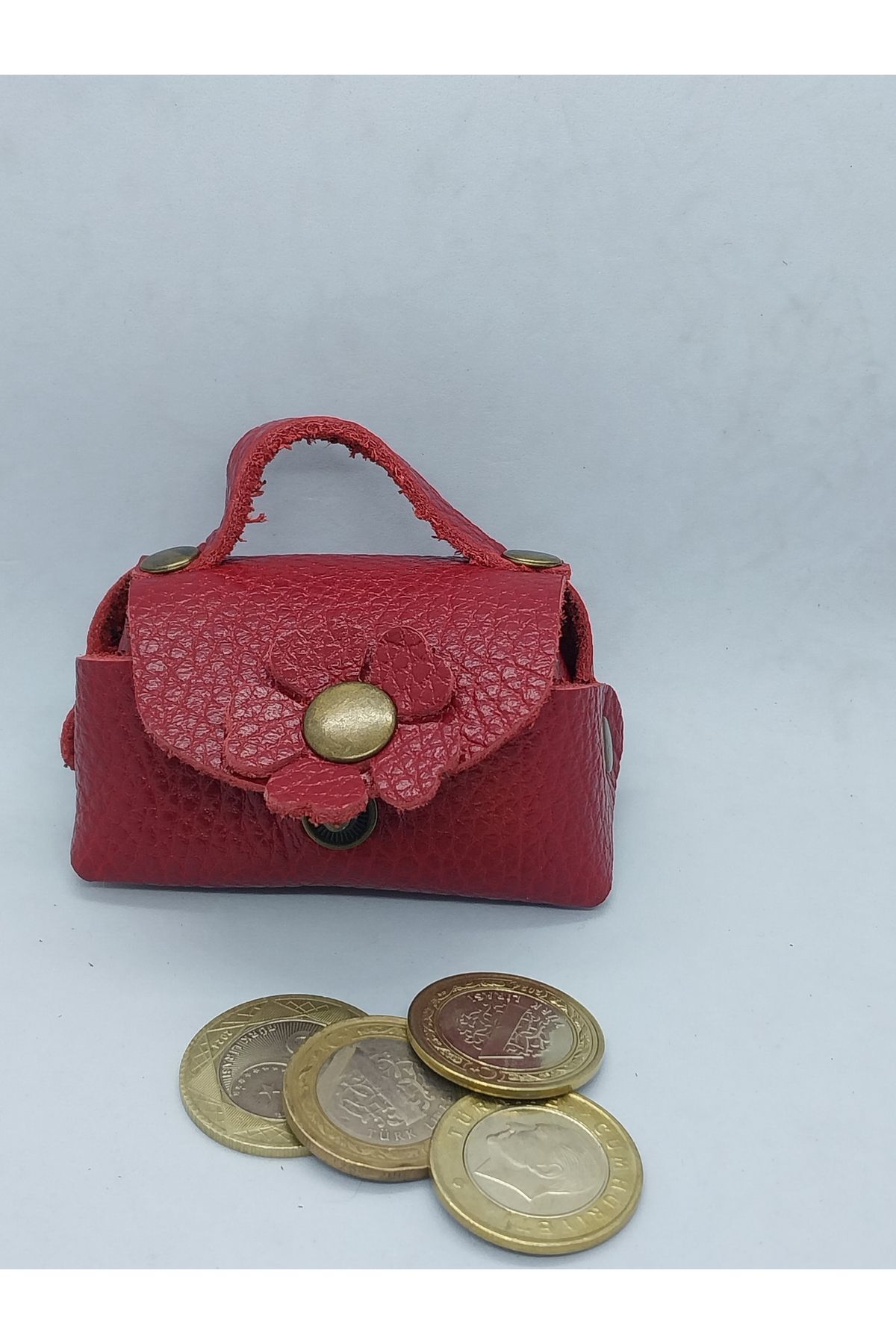 sorte store Hakiki Deri Kırmızı El Yapımı Mini Cüzdan