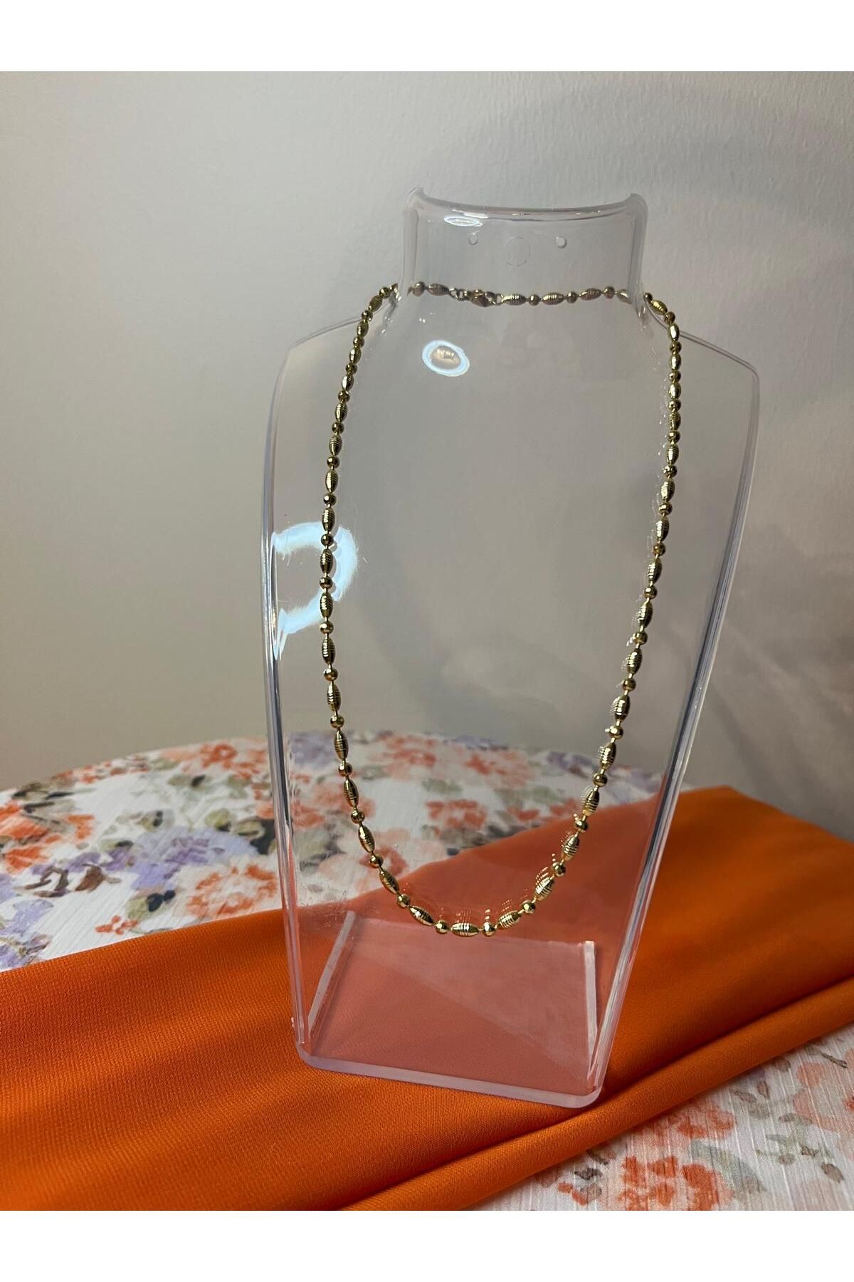 DENİZ ERKUL JEWELRY Gold Oval Boncuklu Kadın Kolye | Paslanmaz Çelik | Kararma Yapmaz | Günlük ve Şık Kullanım