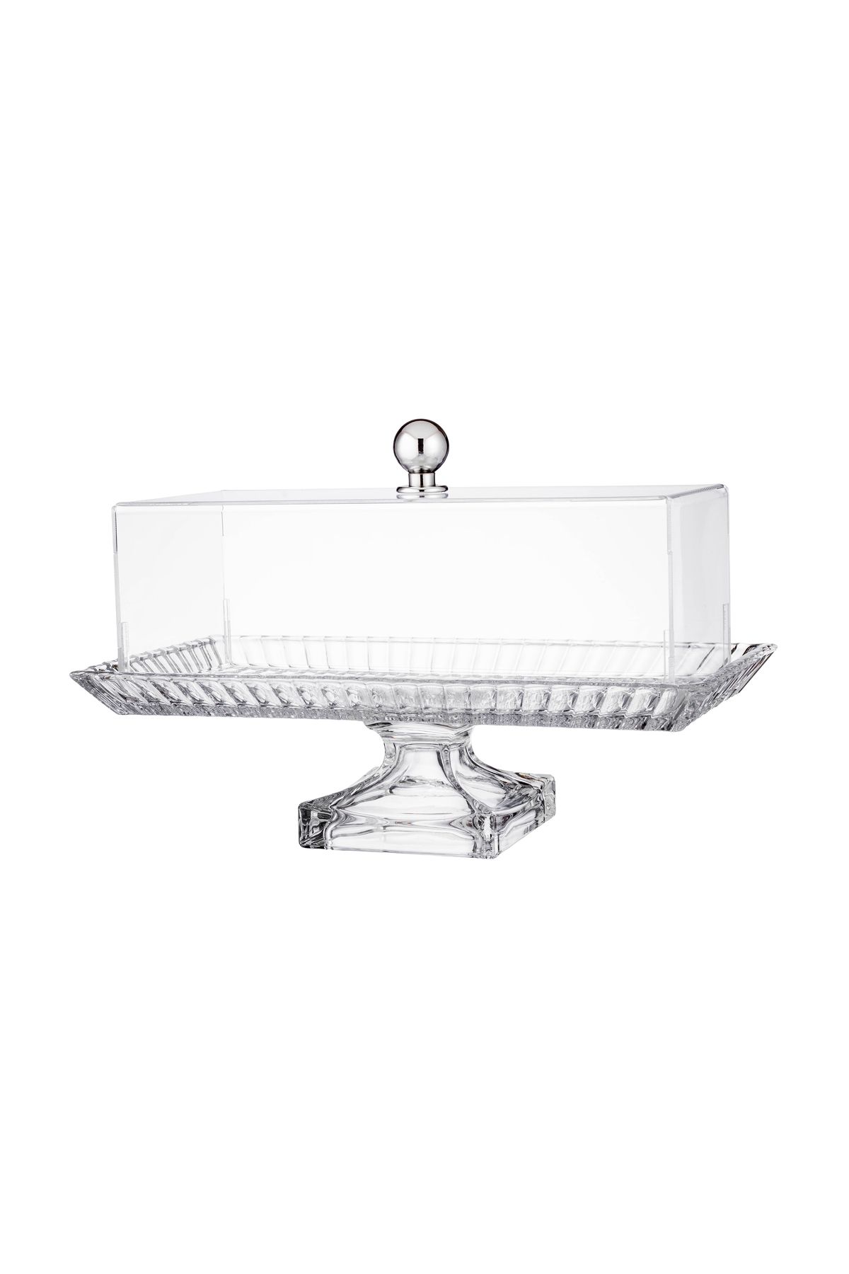 ABAREEK-Glass serving platter with base for sweets, fruits and nuts, multi-purpose, transparent with acrylic cover 4