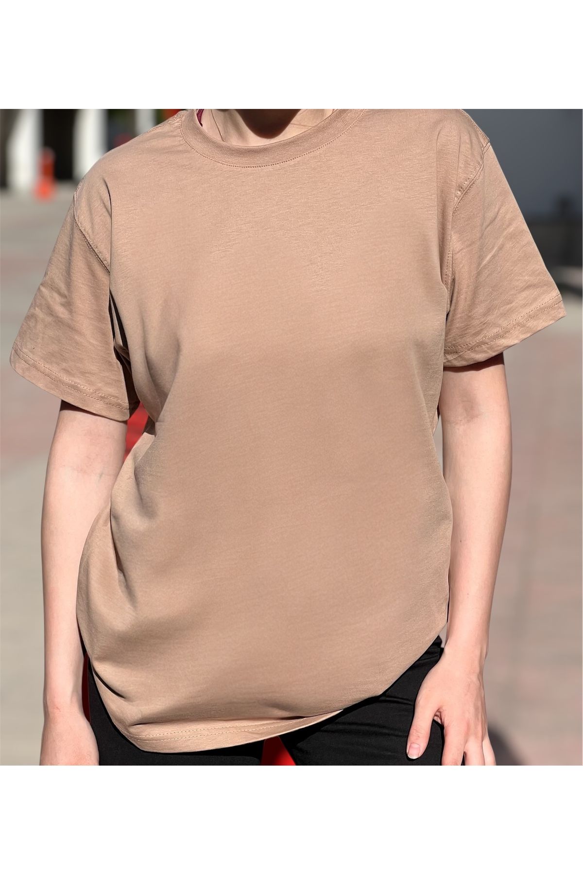 sweet&sweat Baskılı Bej Sıfır Yaka Basic T-shirt