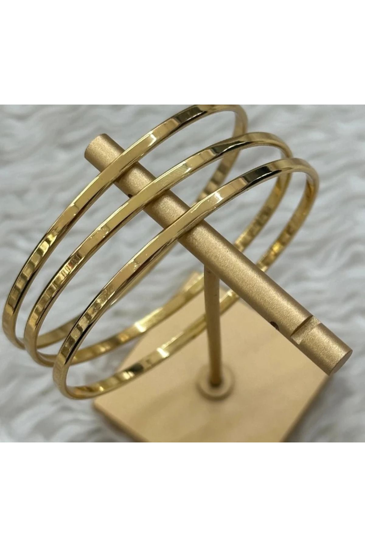 ENTA SHOP 3'Lü Çelik Gold Kalın Ajda Bileklik(65mm)