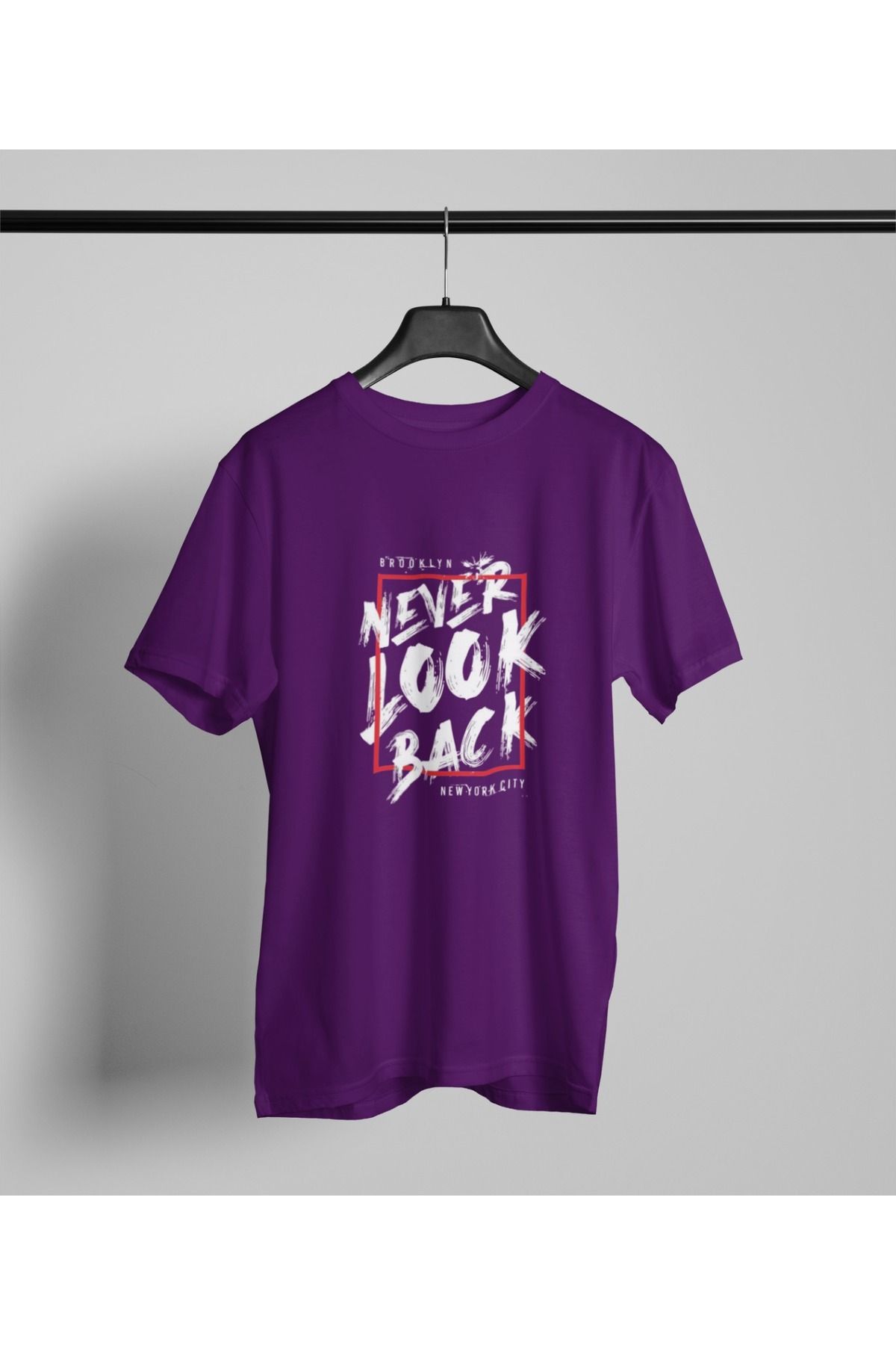 Butik ERKEK/KADIN -NEVER LOCK BACK- TRANSFER BASKILI YUVARLAK YAKA KISA KOL TİŞÖRT