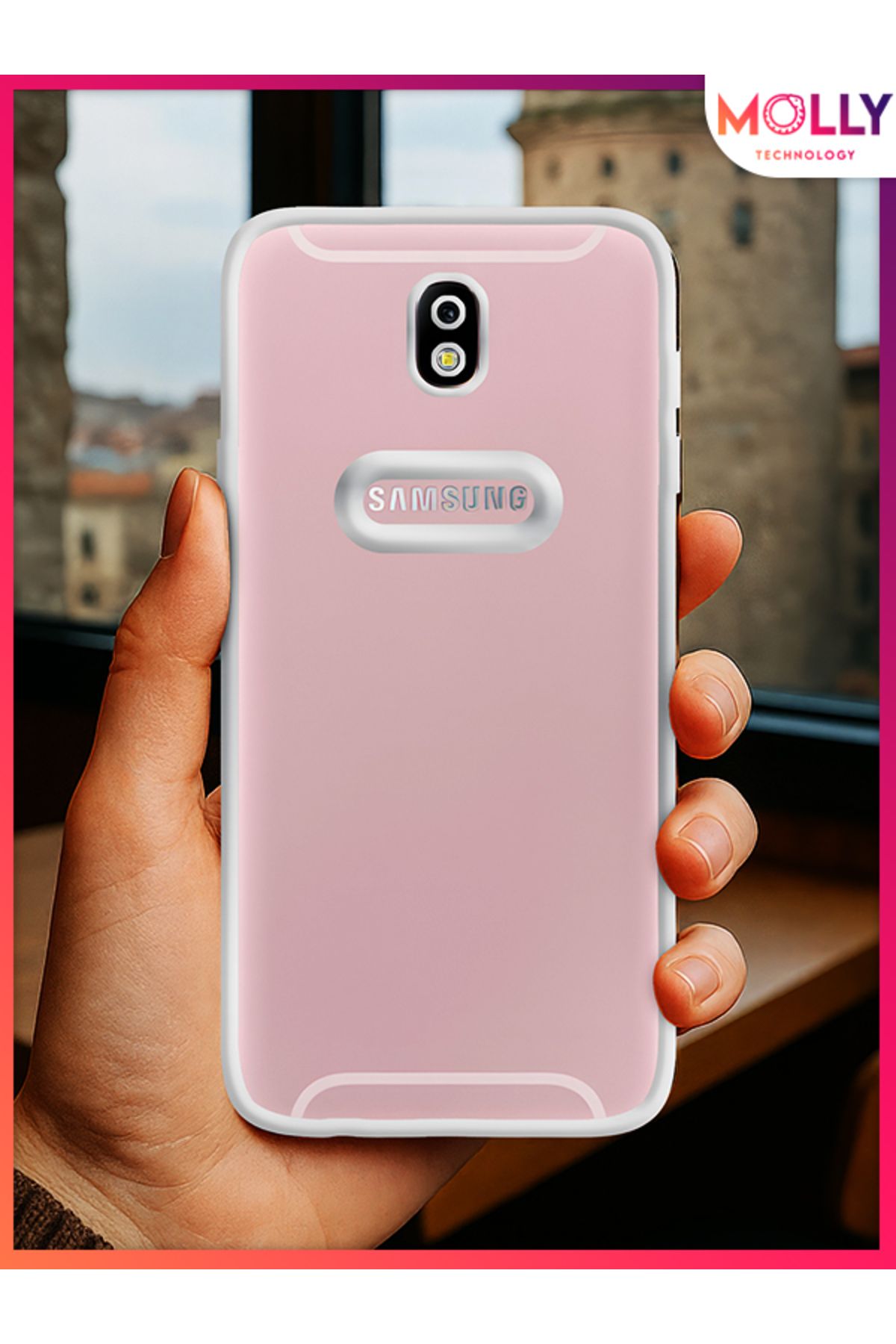 Molly Samsung Galaxy J7 PRO İçin Kenarları Gümüş Lens Koruyuculu Lou Lazer Şeffaf Silikon Kılıf