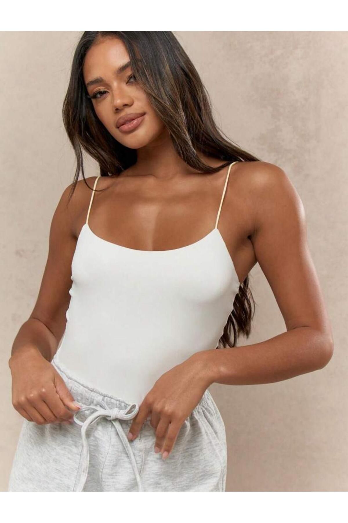 SLAW REZZ Kadın İp Askılı Örme Body Bluz