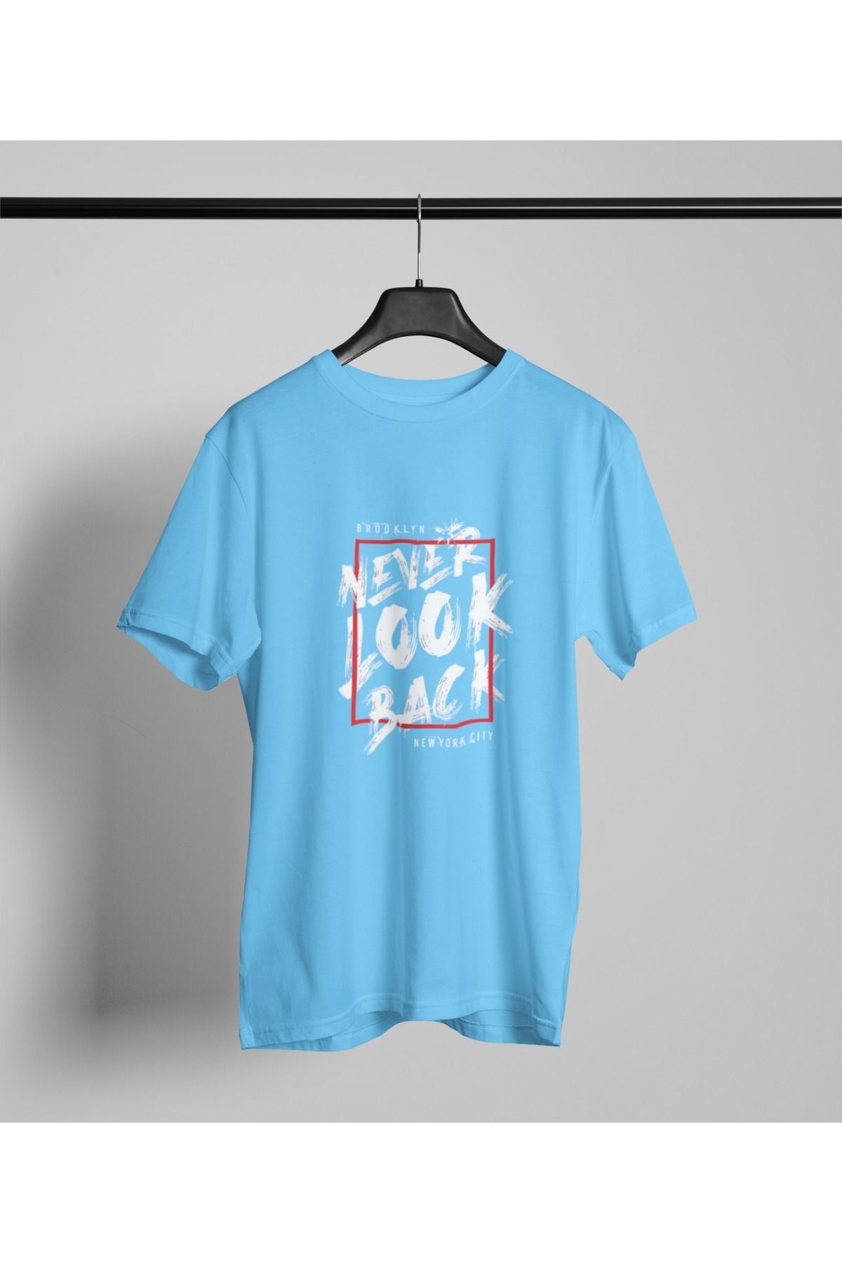 Butik ERKEK/KADIN -NEVER LOCK BACK- TRANSFER BASKILI YUVARLAK YAKA KISA KOL TİŞÖRT