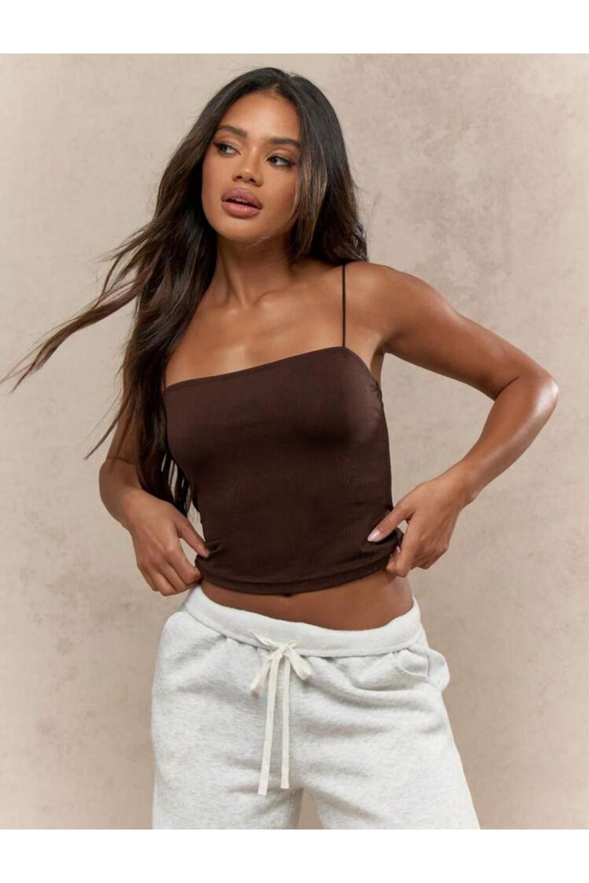 SLAW REZZ Kadın İp Askılı Örme Body Bluz