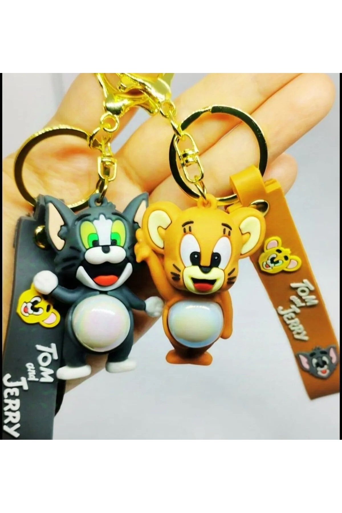 İZMİR.ACCESSORİZE TAKI & BİJUTERİ & AKSESUAR 2 ADET ÇİZGİ FİLM TOM & JERRY IŞIKLI 3D SLİKON ANAHTARLIK & ÇANTA AKSESUAR
