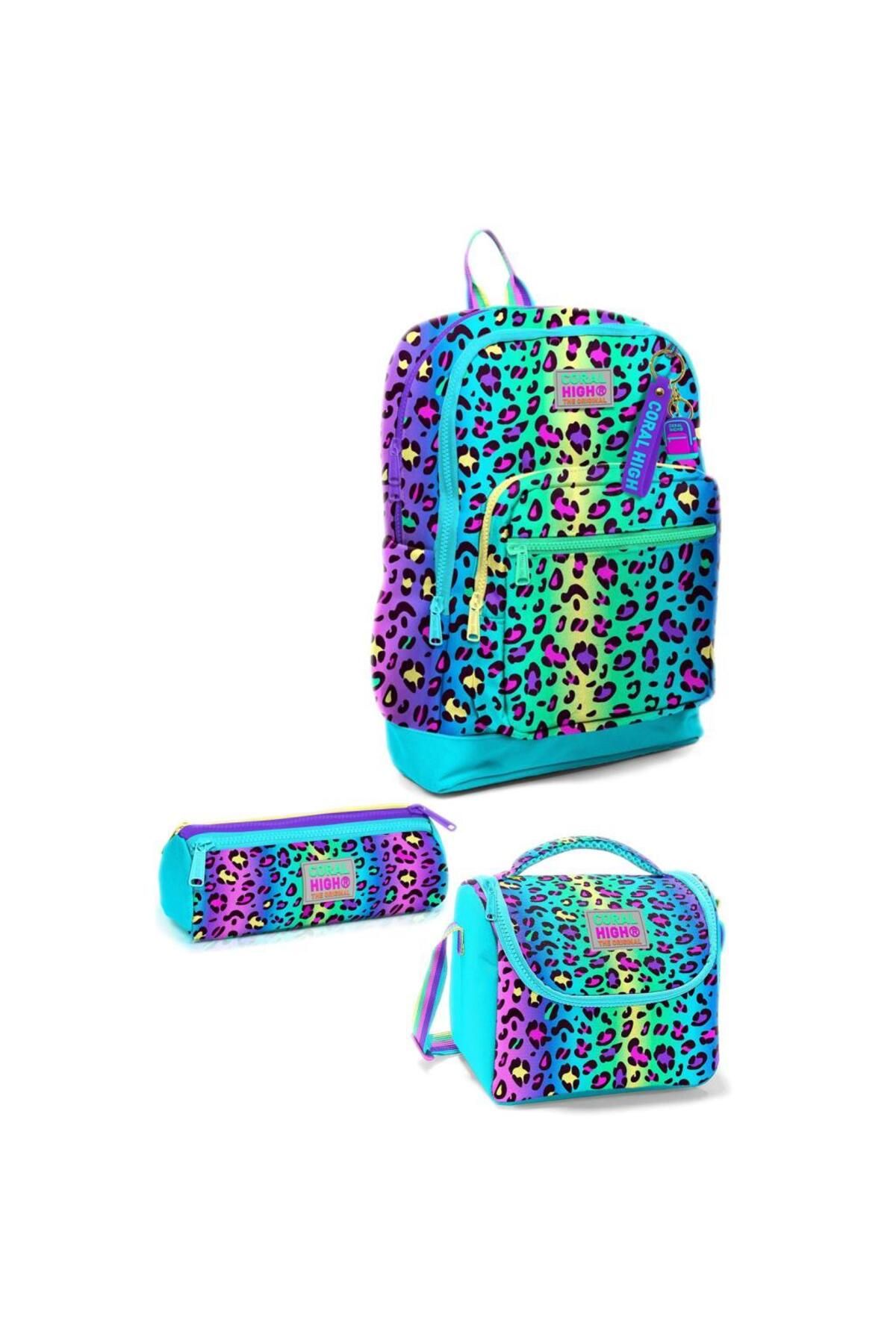 Coral High Desenli Okul Çantası Beslenme Kalemlik 3lü Set 23769