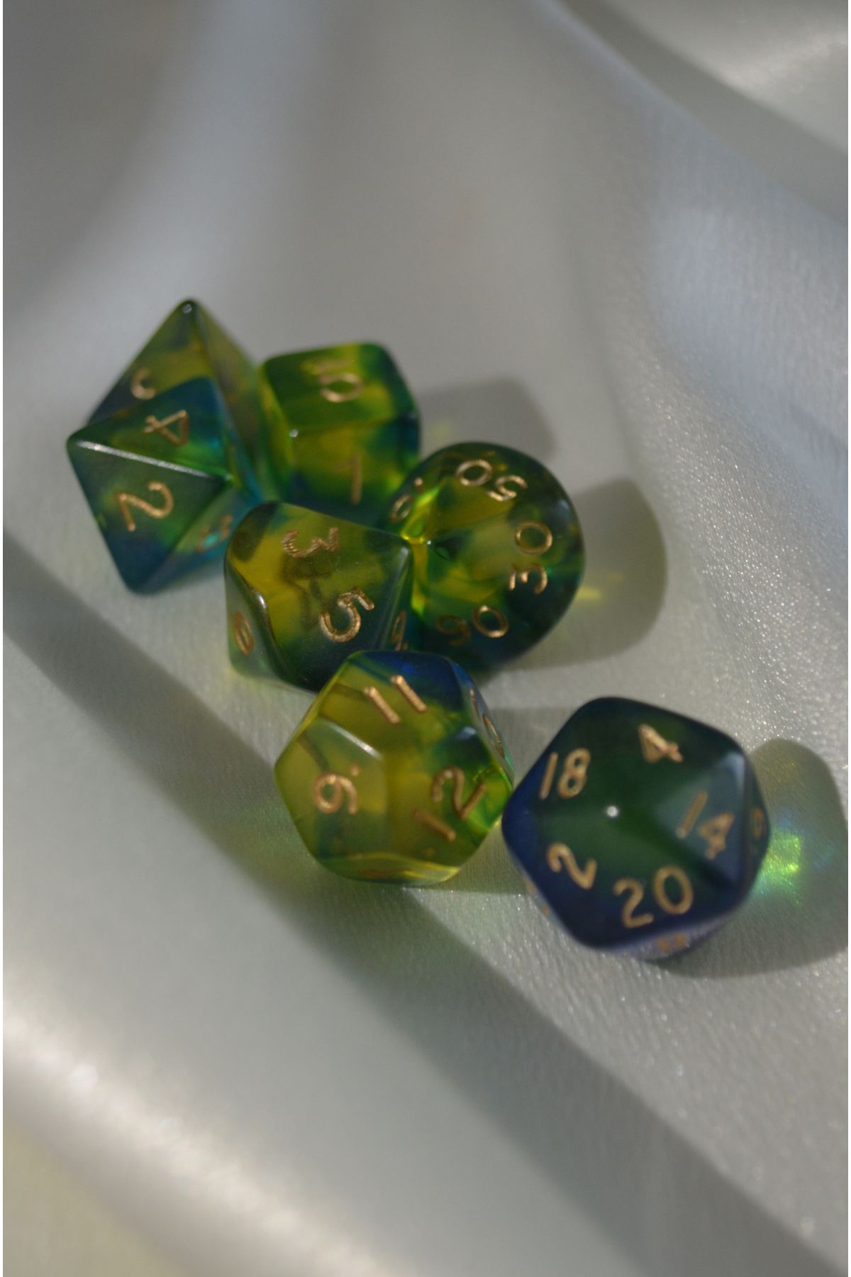 DiceLand DND RPG Dungeons and Dragons 7'li Galaksi Ranger Yeşil ve Mavi Zar Seti ve Hediye Zar Kutusu