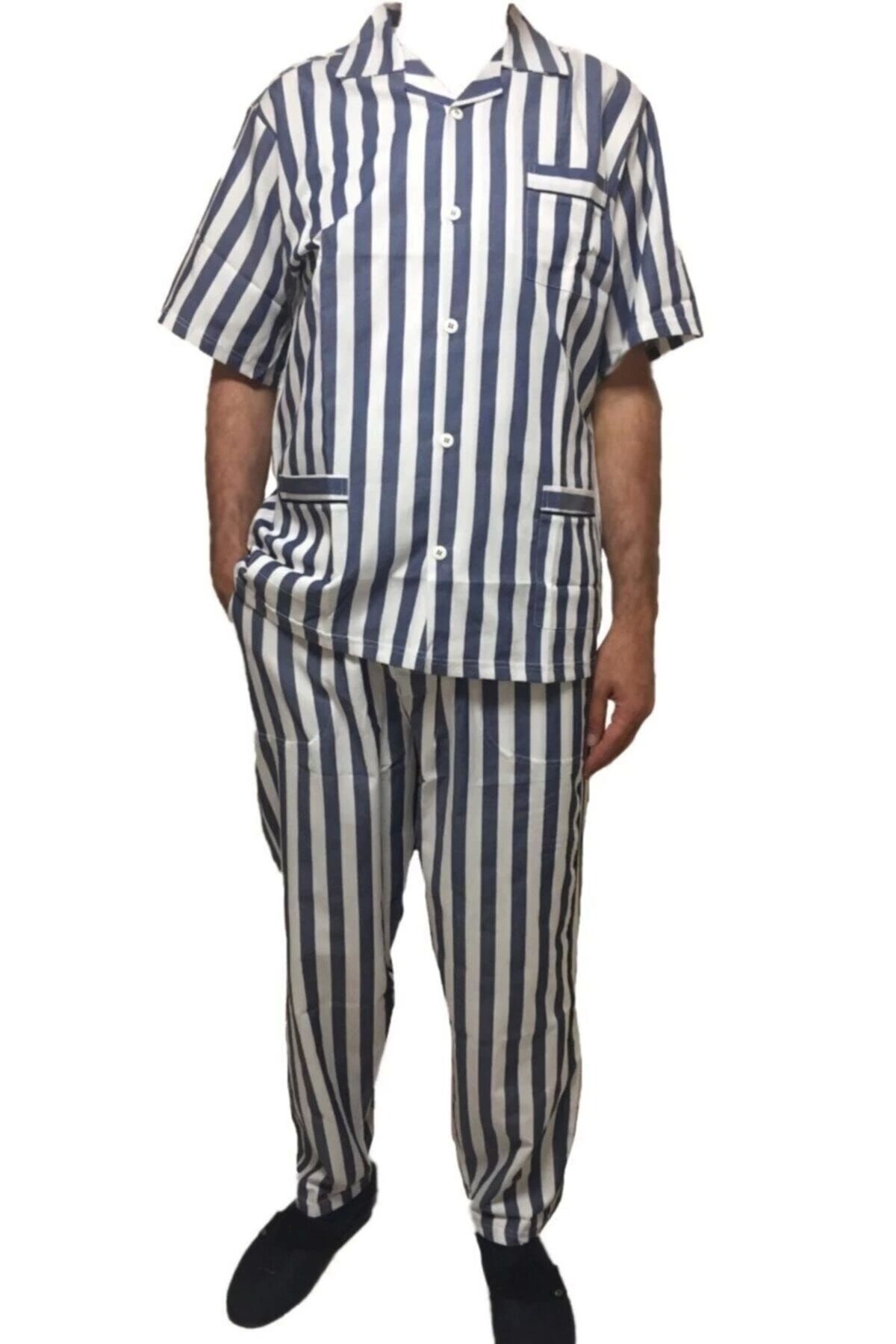 GiyimCity Gaffur Erkek Kısa Kol Çizgili Pijama Takım
