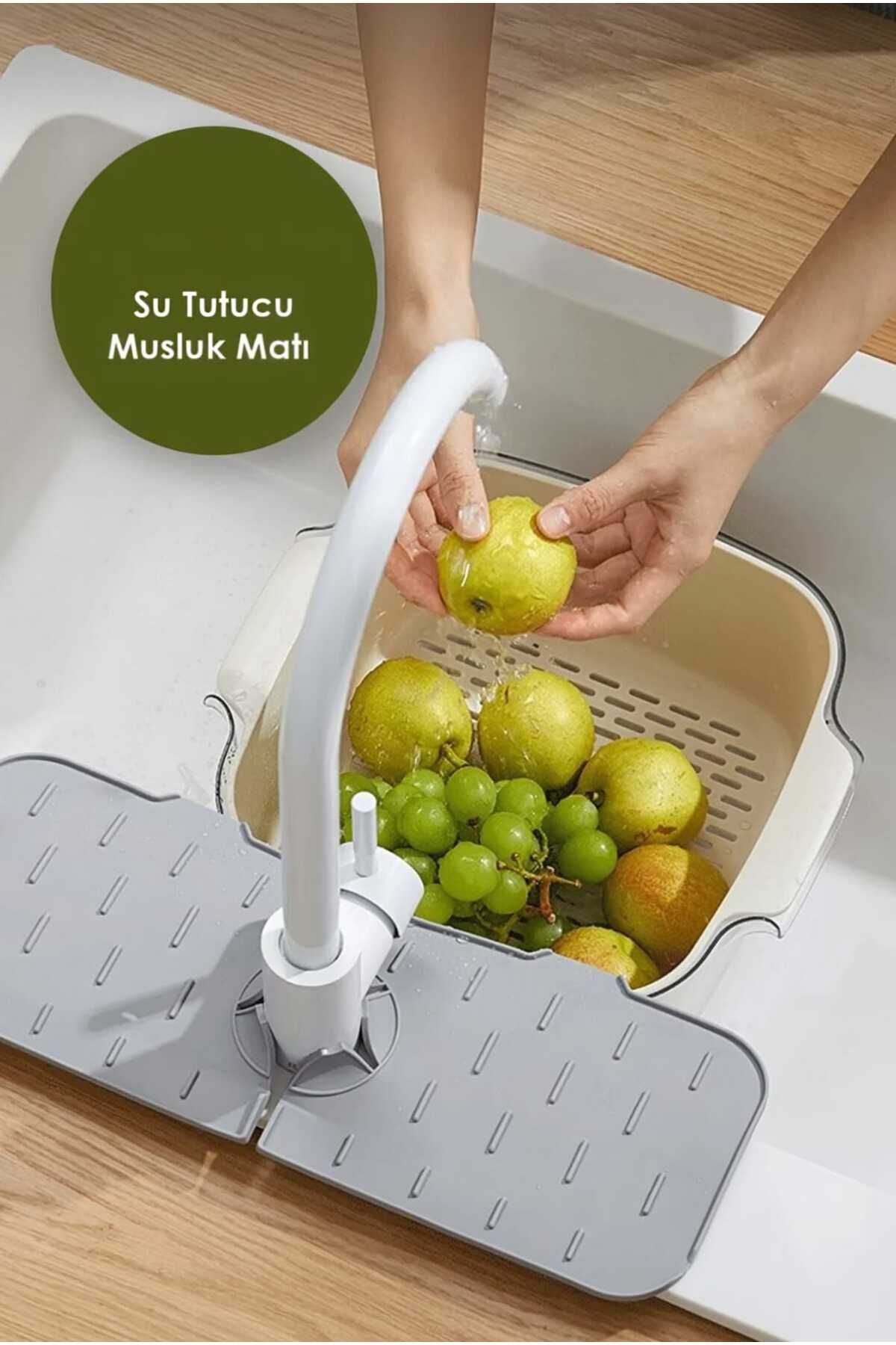 lawrenceshop Elastik Musluk Matı Su Tutucu Düzenleyici Silikon Kaydırmaz Mutfak Banyo Lavabo Tezgah Üstü Matı