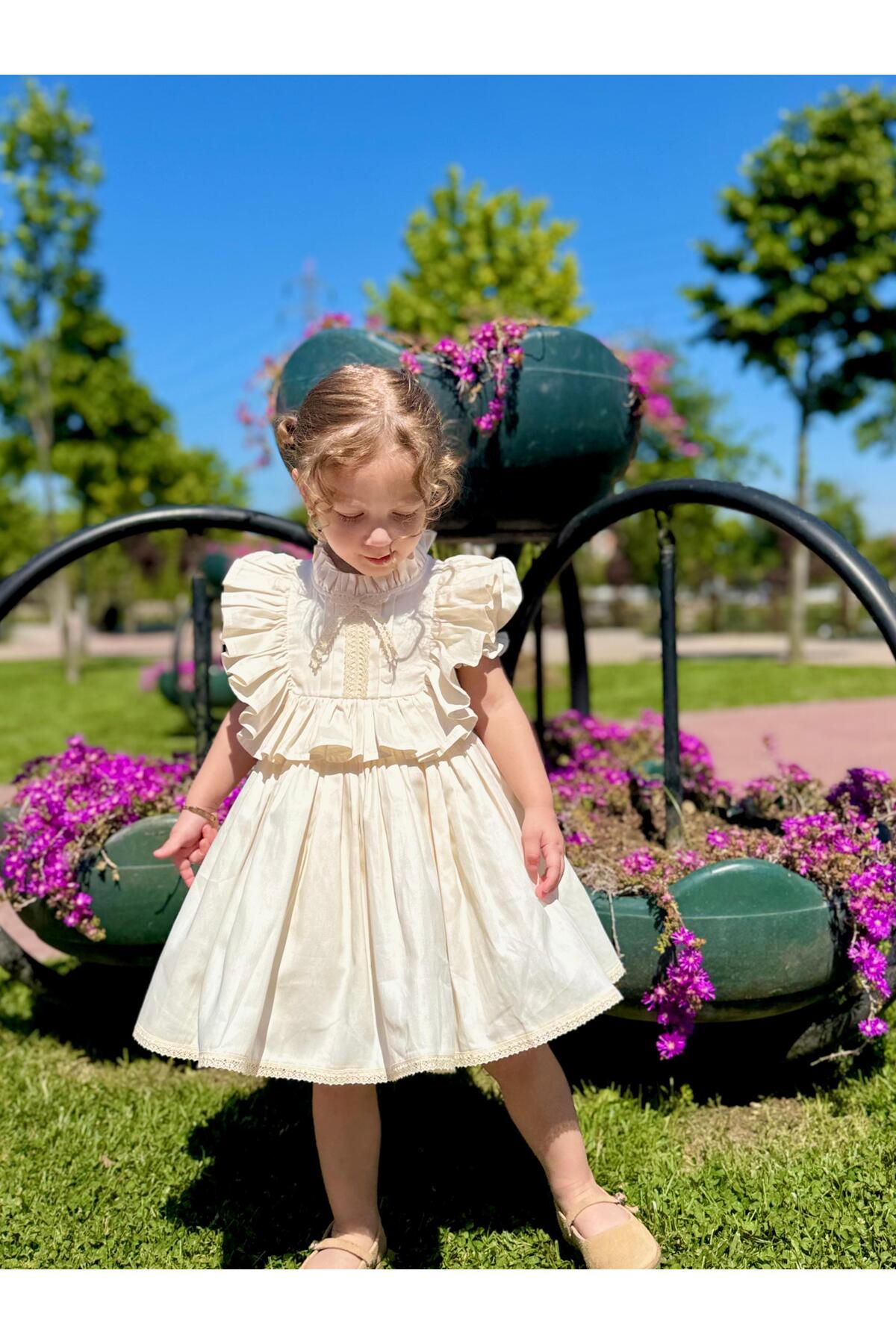 Hly Karol Tasarım Defne Krem Vintage Kız Bebek Elbise,Doğum günü elbise,fotoğraf çekim elbise,0-7 Yaş Uygun fotoğrafı 6 (önizleme)