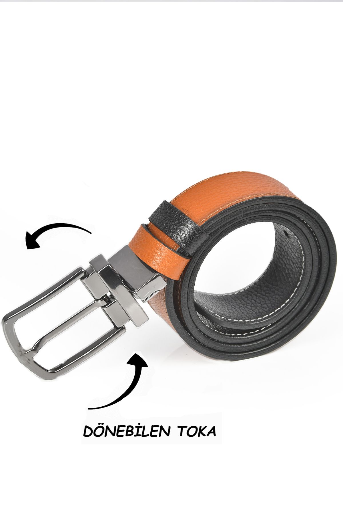 DeepSEA Erkek Siyah-TabaÇift Taraflı Hakiki Deri Spor Kemer Dönen Tokalı 4 cm Deri Kemer 2502630